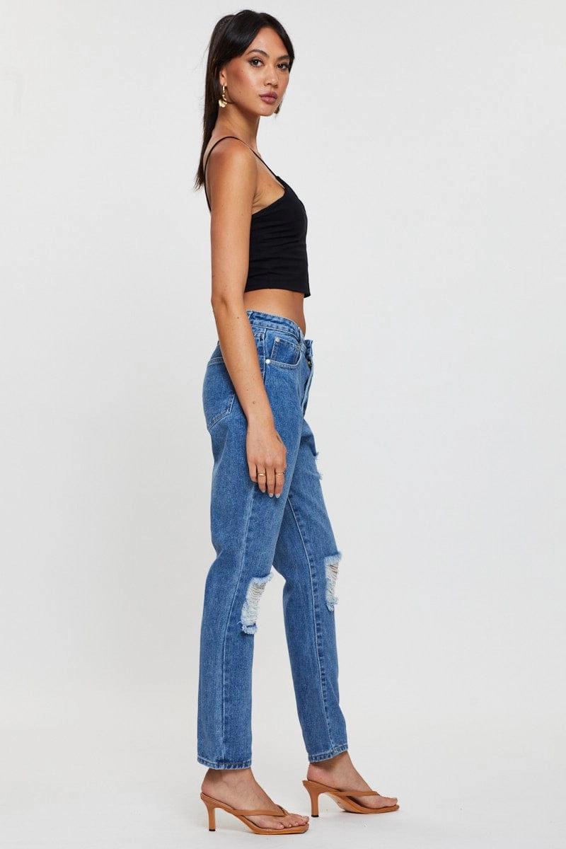 Blue Boyfriend Denim Jeans High Rise