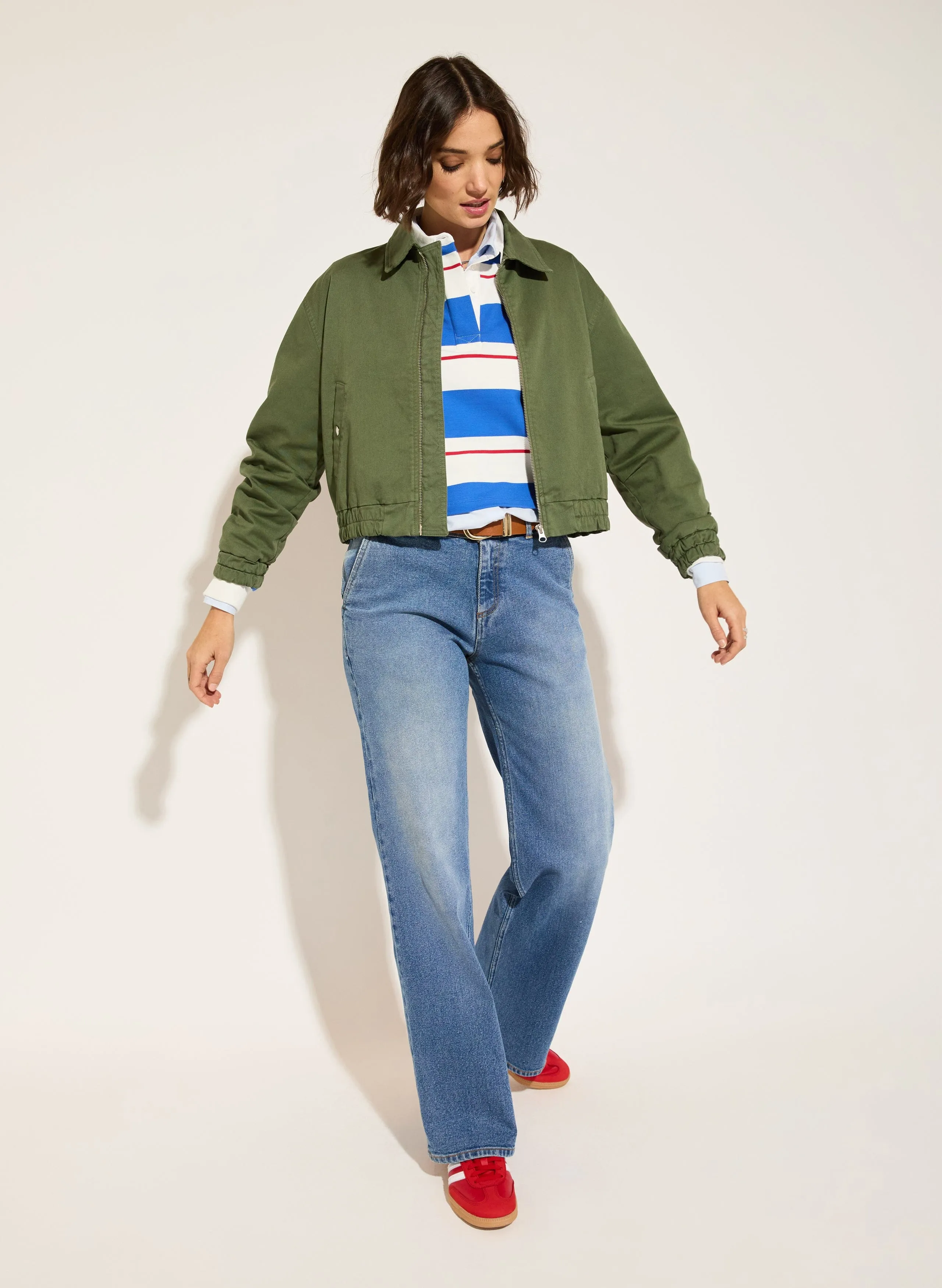Bluebell Organic Cotton Cropped Rugby Top | Blue & Crimson