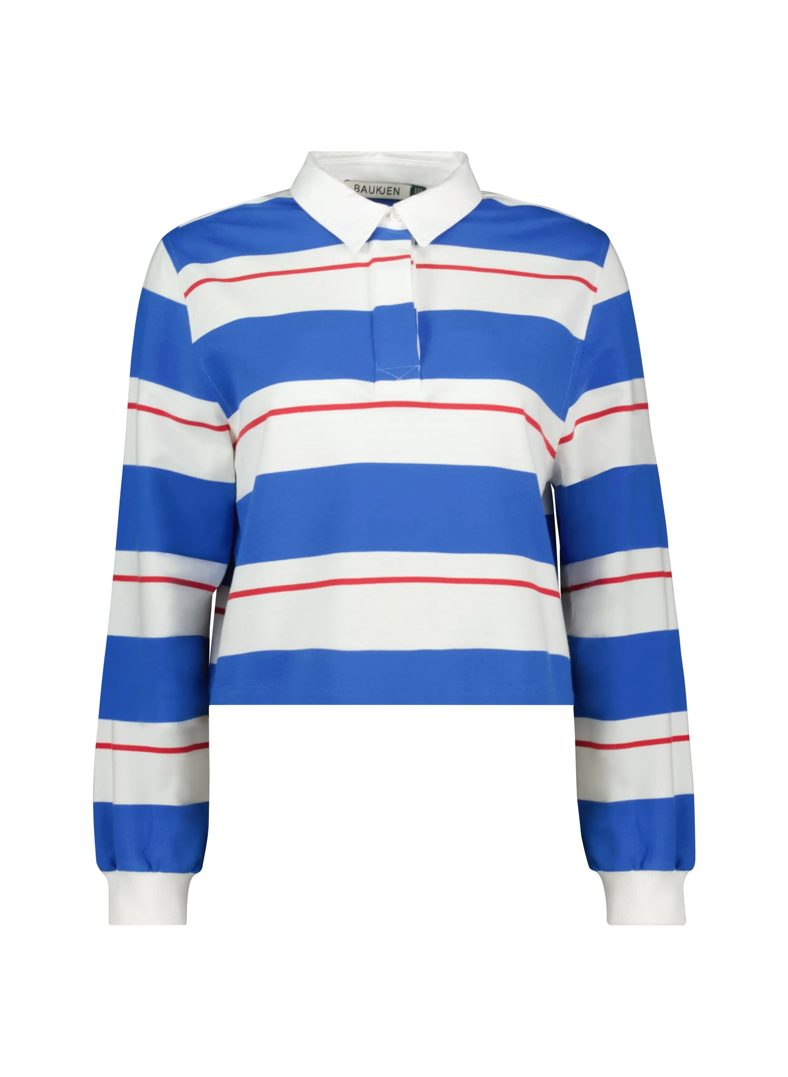 Bluebell Organic Cotton Cropped Rugby Top | Blue & Crimson