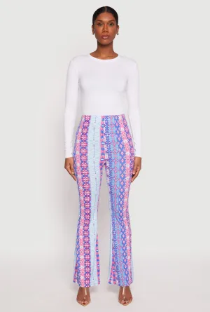 Border Print High Waist Flared Pants