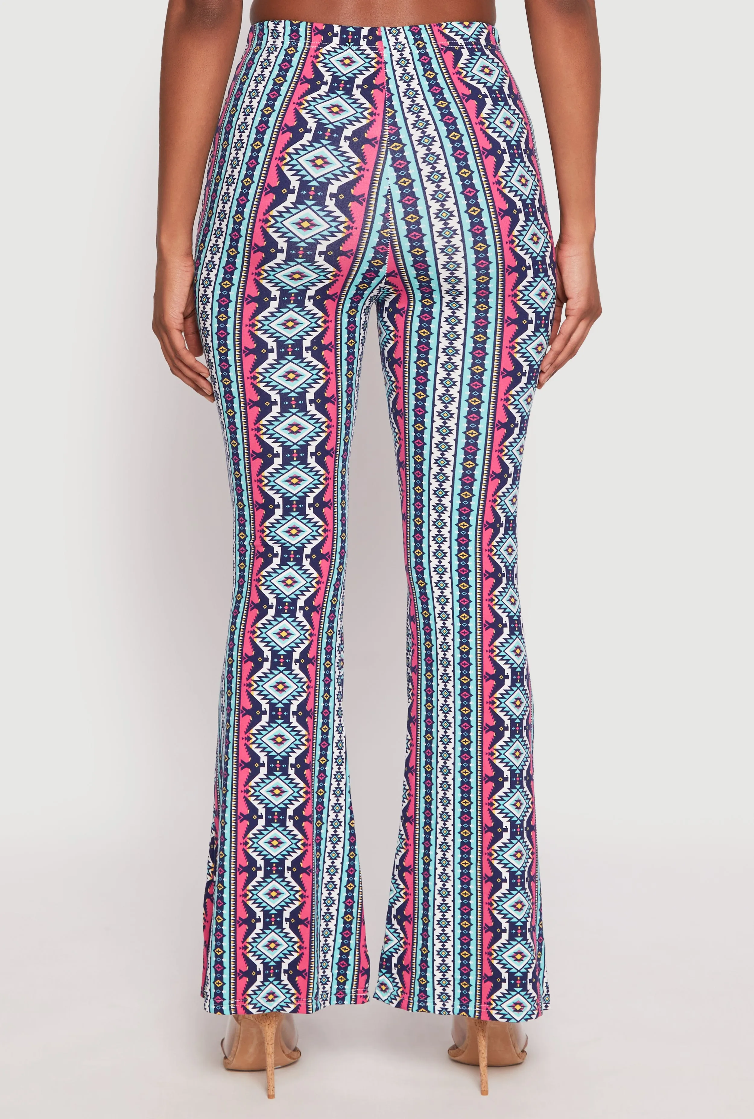 Border Print High Waist Flared Pants