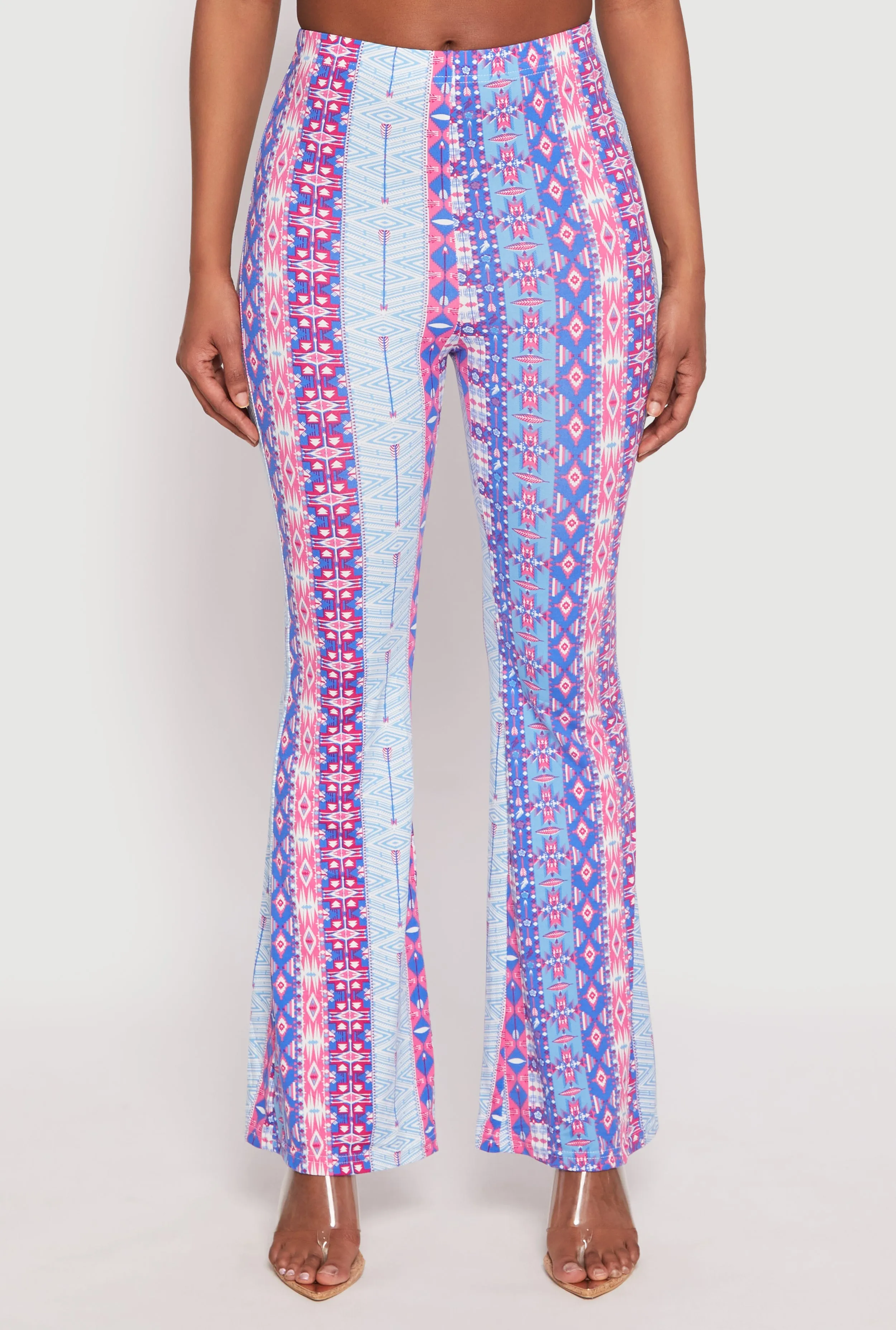 Border Print High Waist Flared Pants