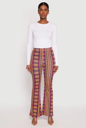 Border Print High Waist Flared Pants