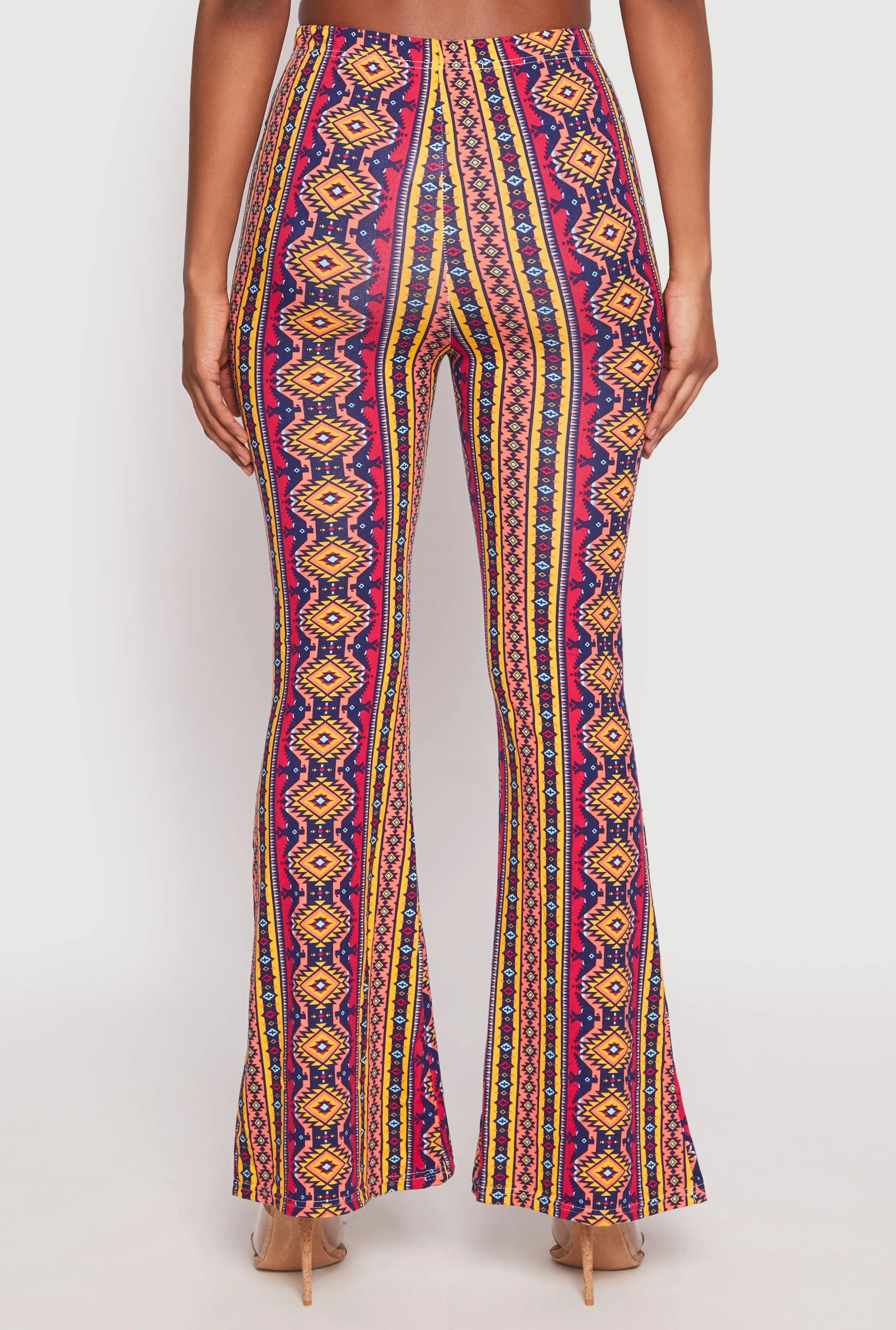 Border Print High Waist Flared Pants