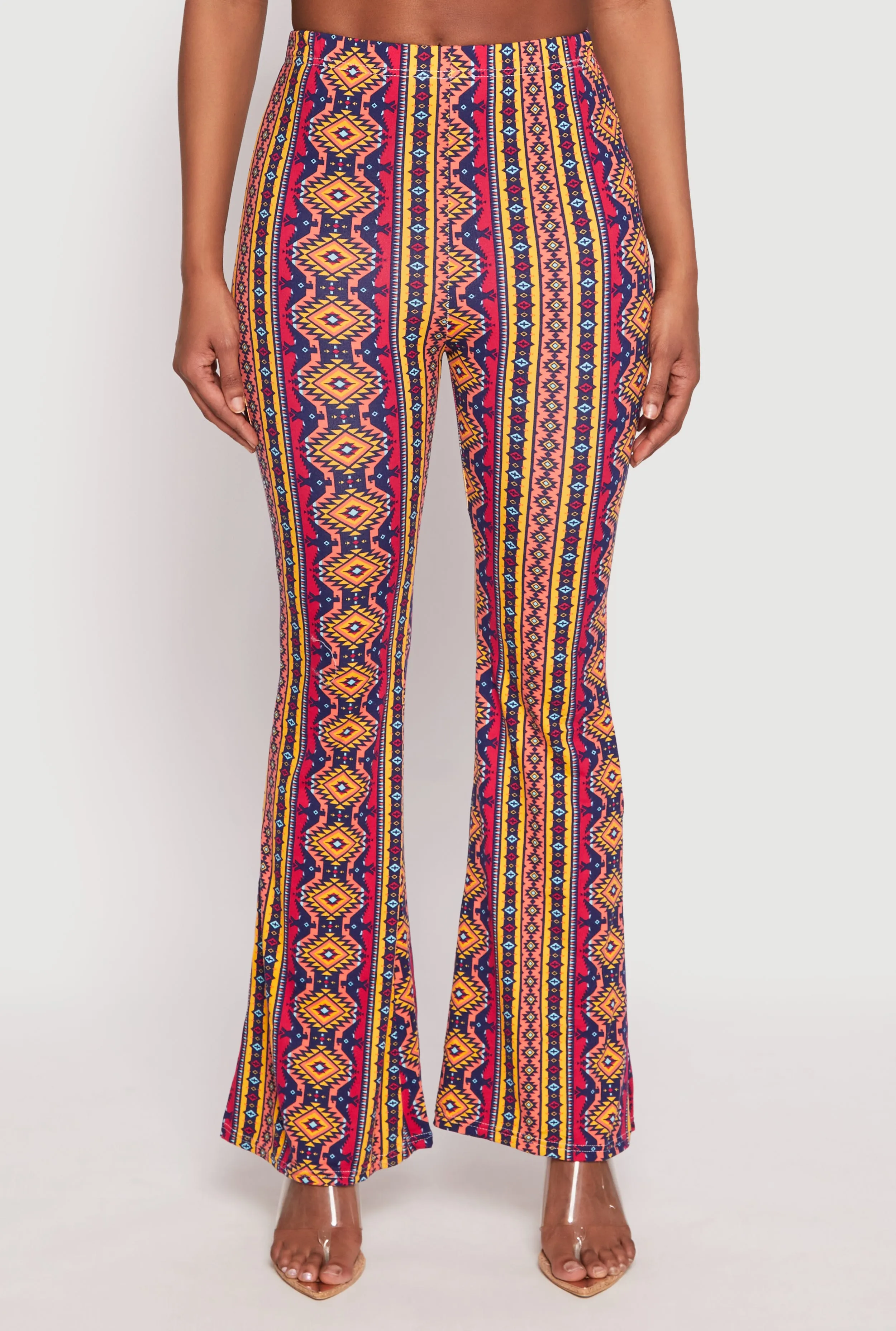 Border Print High Waist Flared Pants
