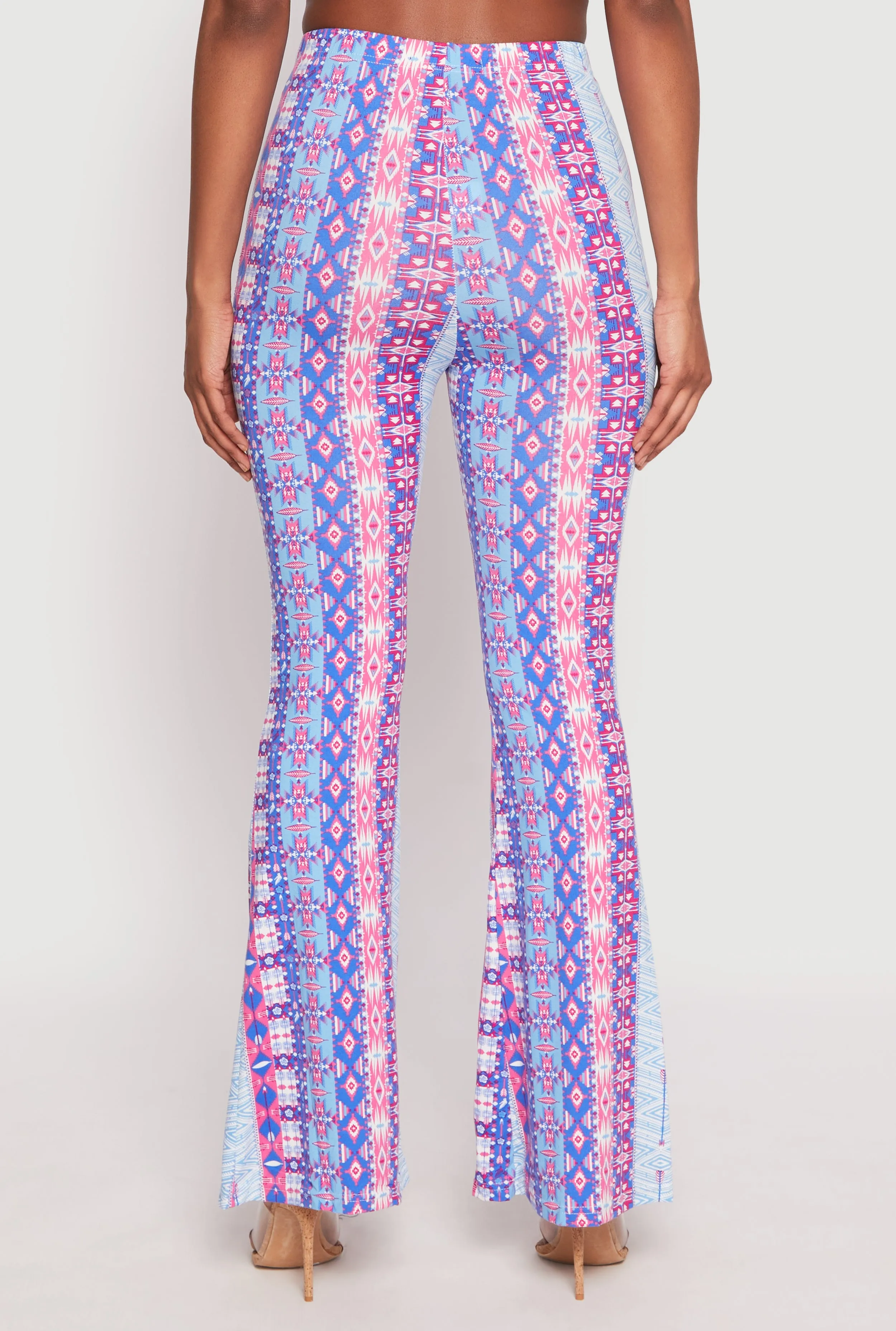Border Print High Waist Flared Pants