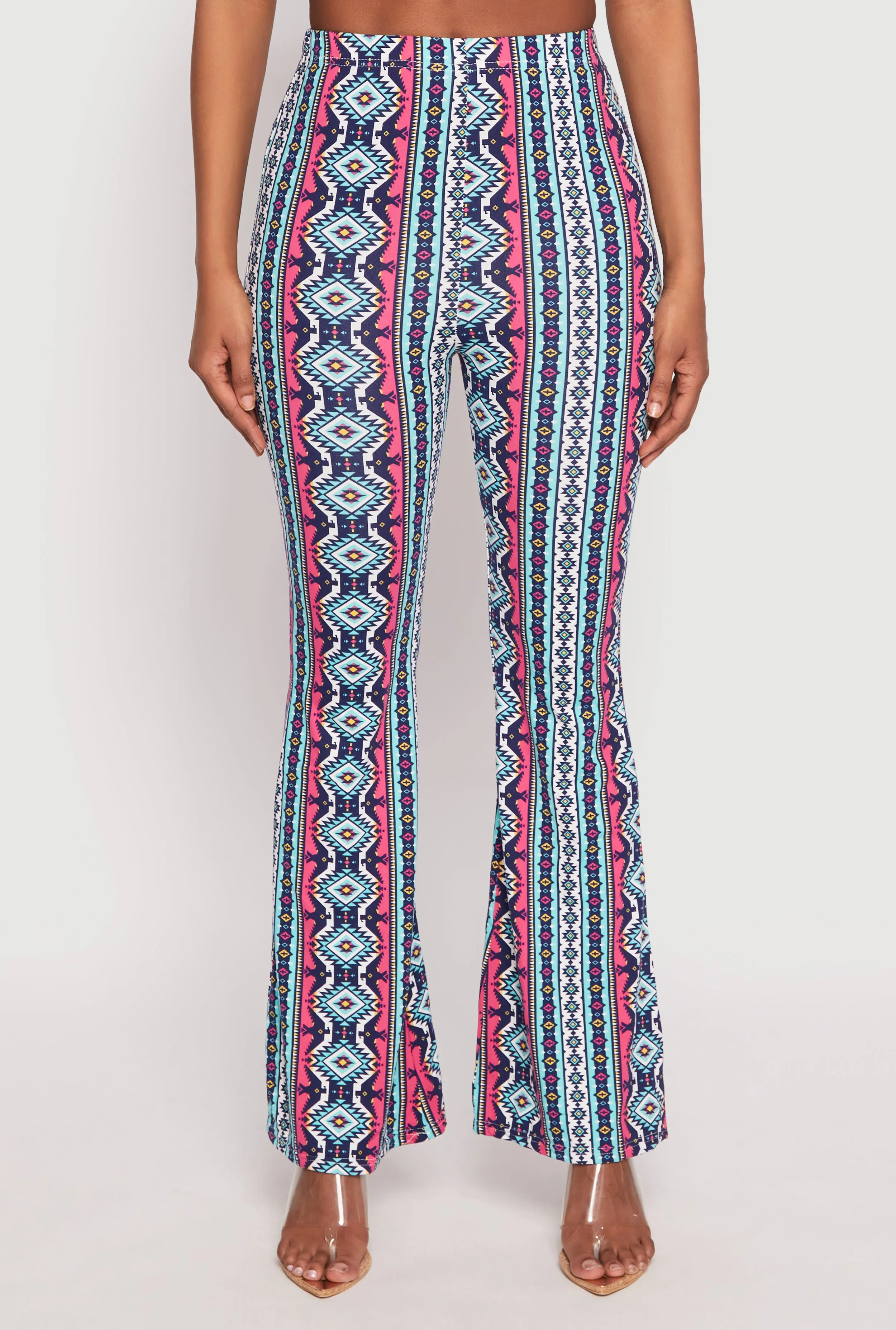 Border Print High Waist Flared Pants