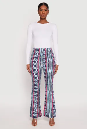 Border Print High Waist Flared Pants