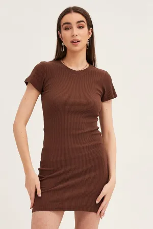 Brown Dress Short Sleeve Crew Neck