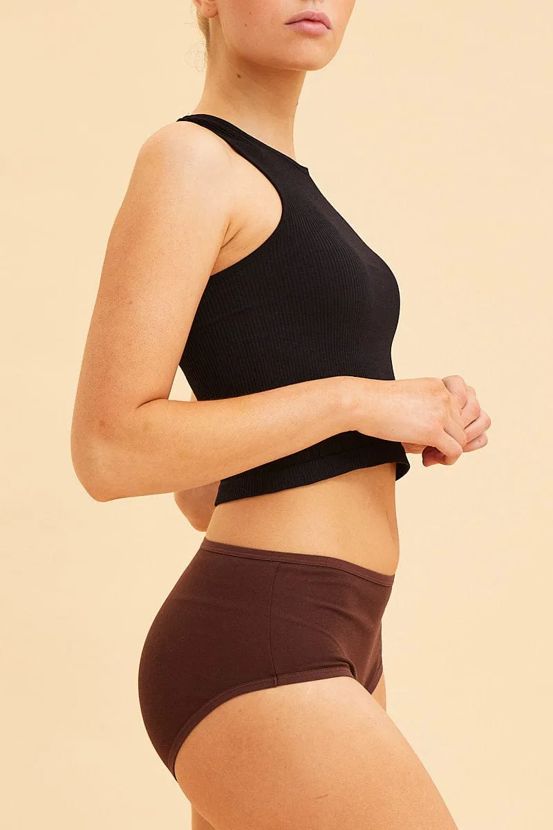 Brown High Waisted Brief Cotton Stretch