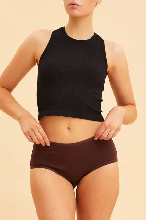 Brown High Waisted Brief Cotton Stretch
