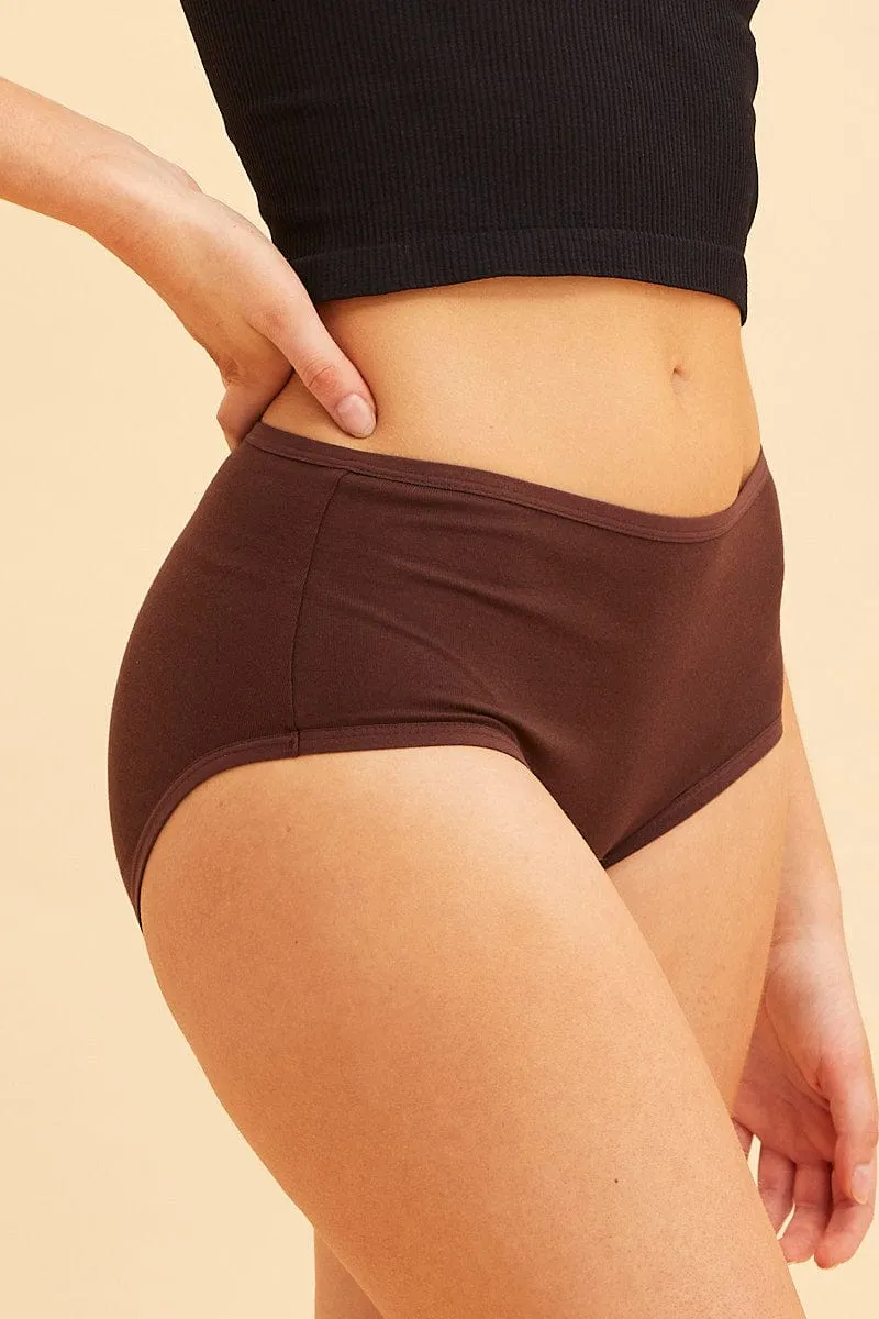 Brown High Waisted Brief Cotton Stretch