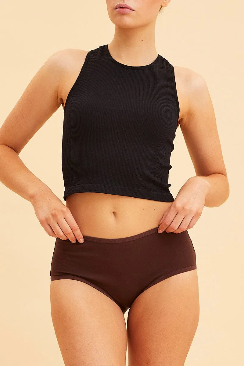 Brown High Waisted Brief Cotton Stretch