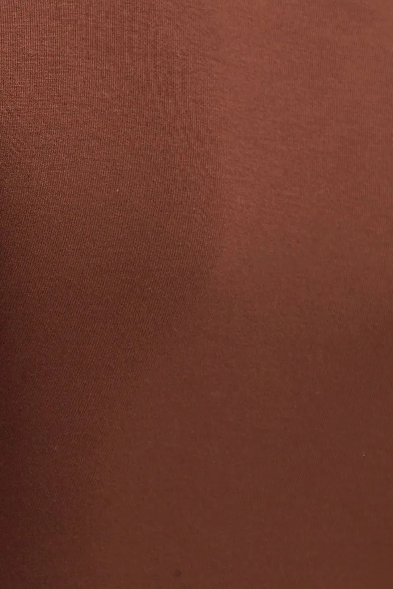 Brown Long Sleeve Jersey Twist Front Bodysuit