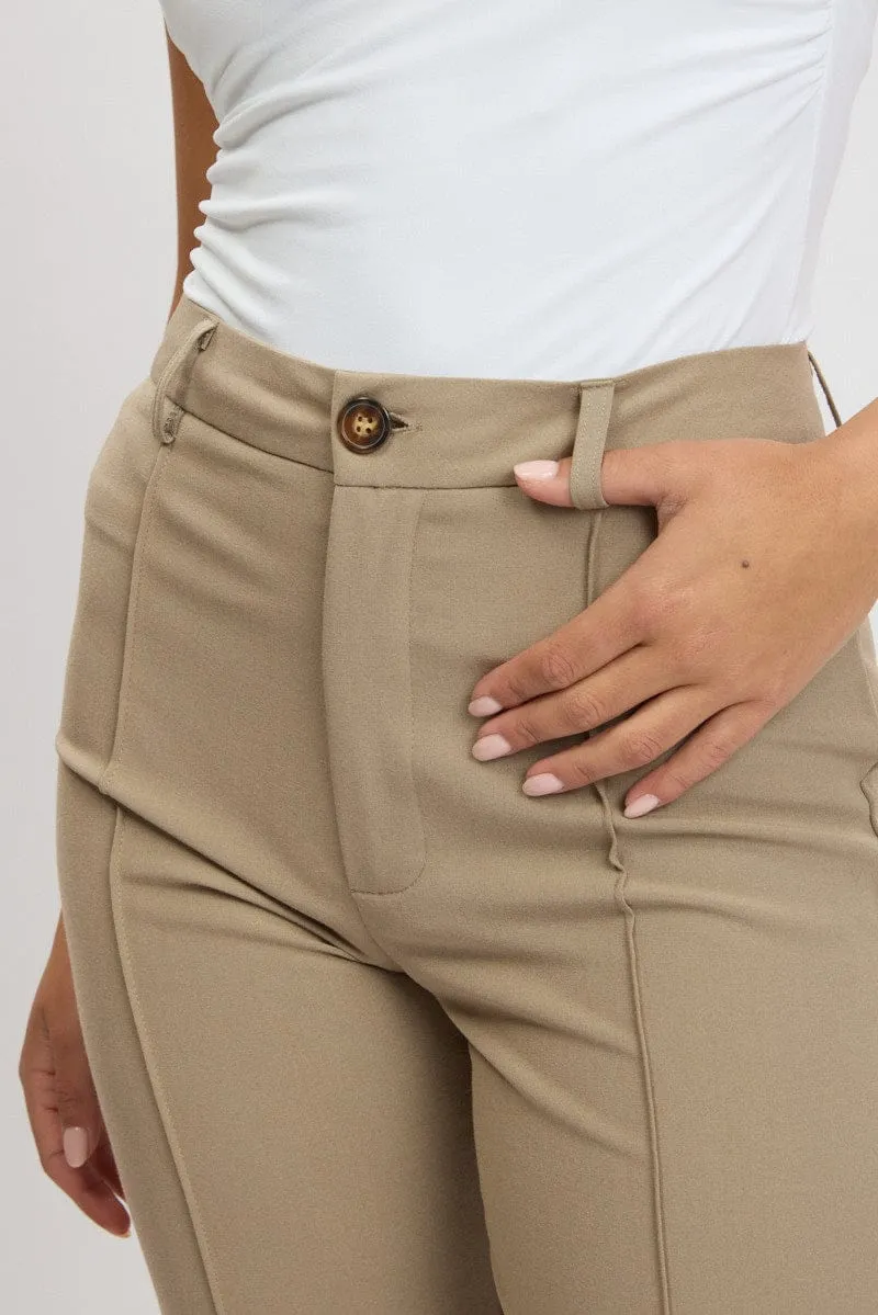 Brown Straight Fit Pants High Rise