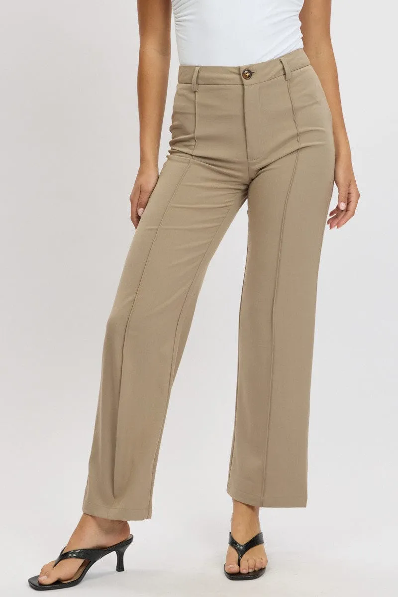 Brown Straight Fit Pants High Rise