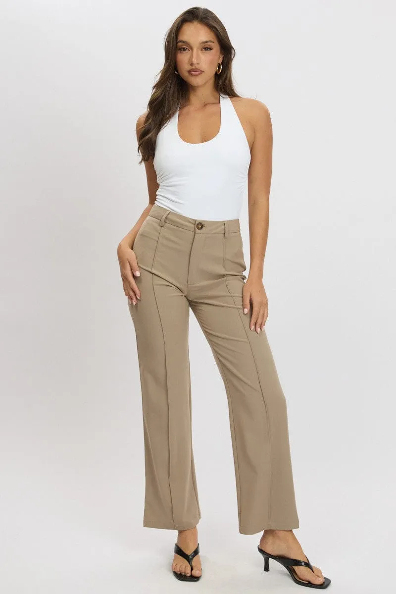 Brown Straight Fit Pants High Rise