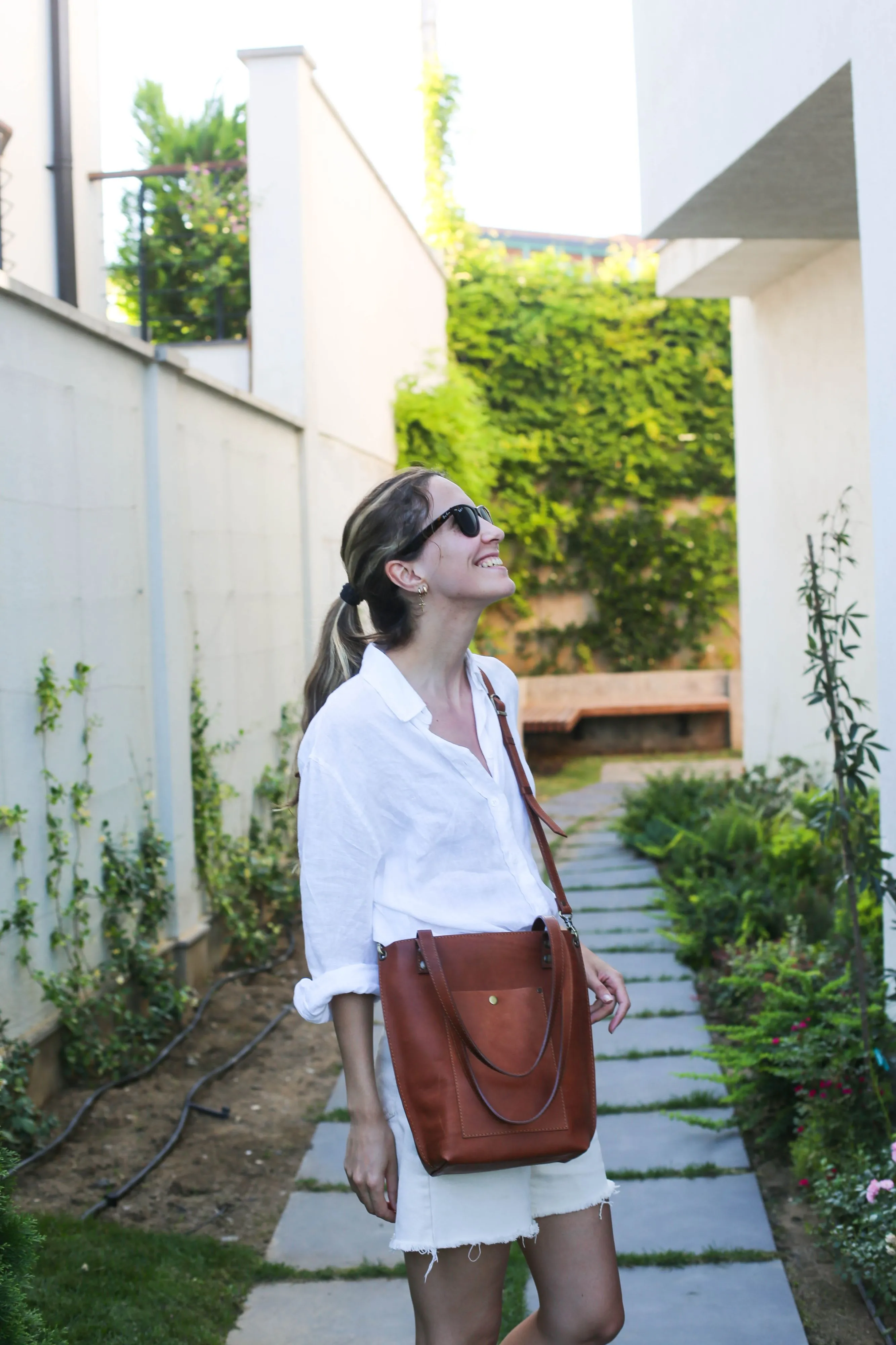 Brown Zip Top Leather Tote Bag