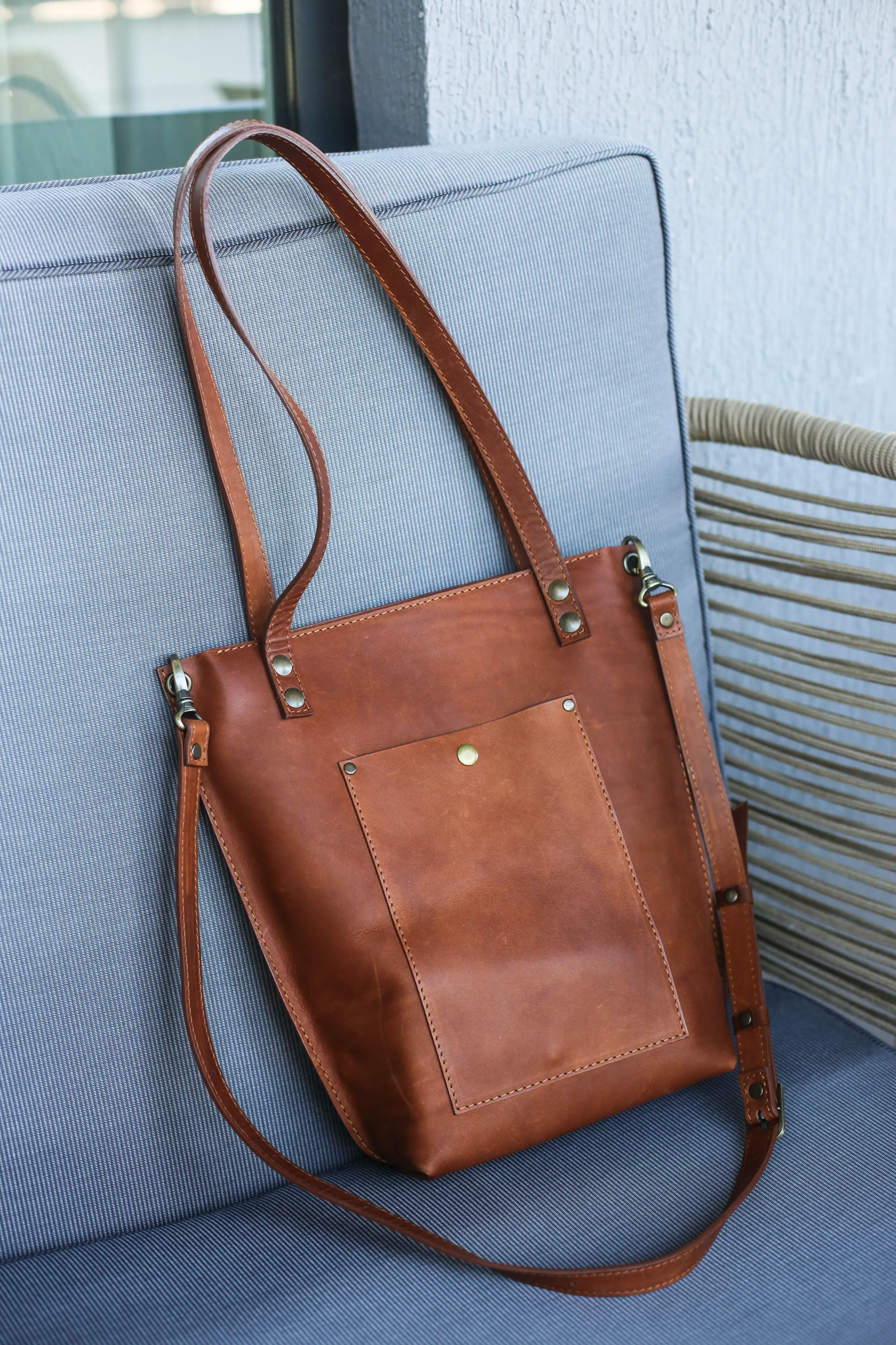 Brown Zip Top Leather Tote Bag