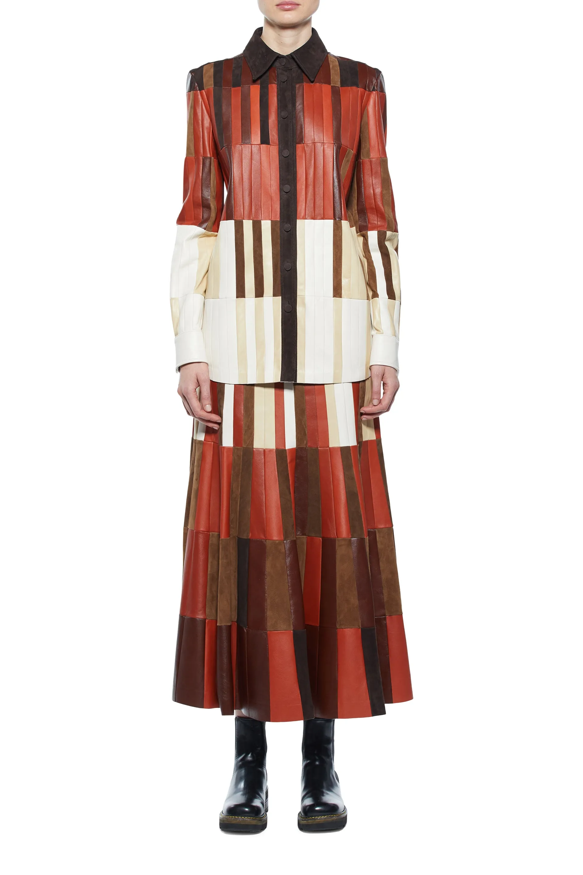 Campos Patchwork Shirt in Red Clay Nappa Leather