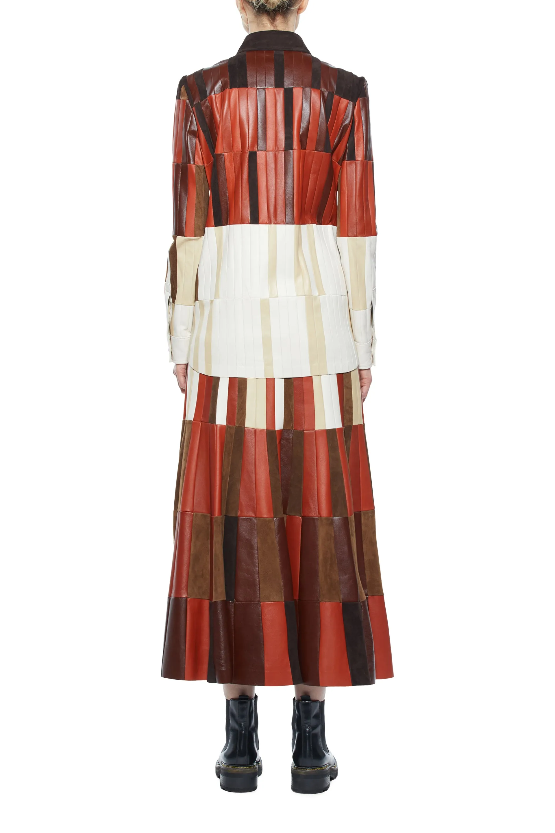 Campos Patchwork Shirt in Red Clay Nappa Leather