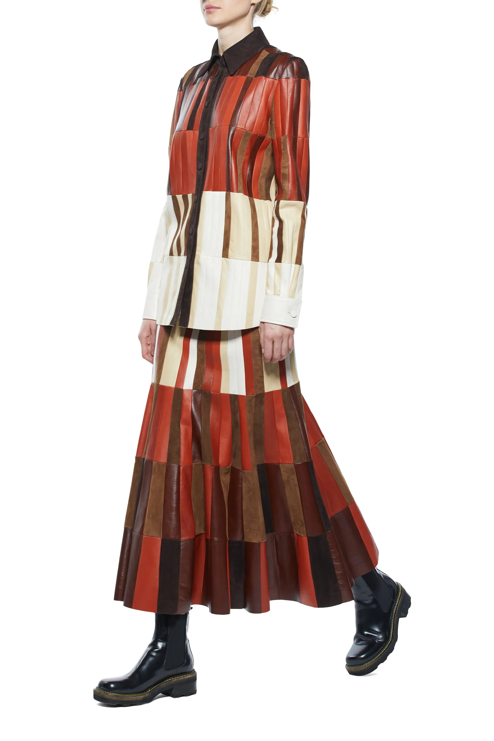 Campos Patchwork Shirt in Red Clay Nappa Leather