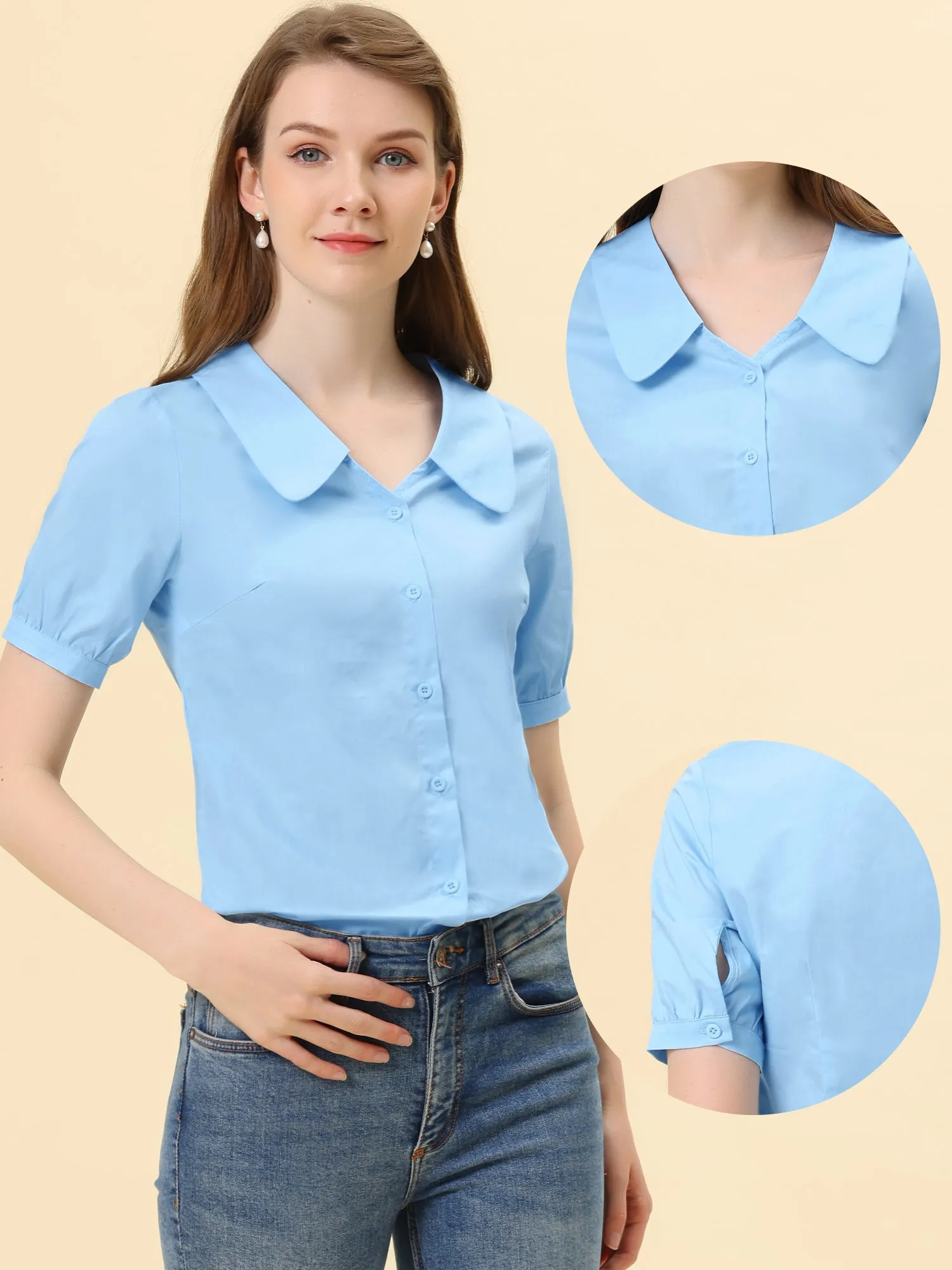 Casual Tops Peter Pan Cotton Summer Blouse