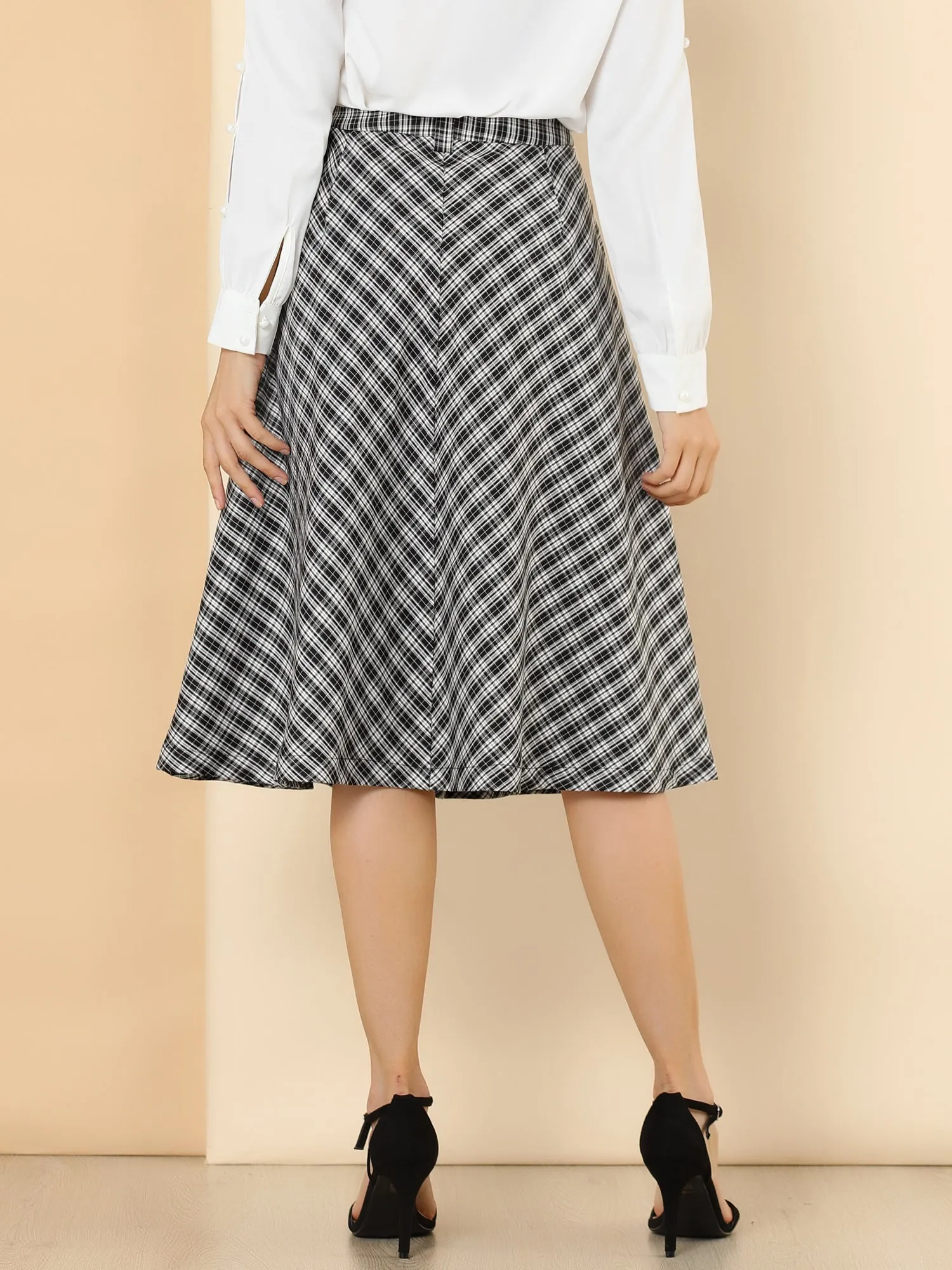 Christmas Tartan Plaid High Waist Belted Vintage A-Line Midi Skirt