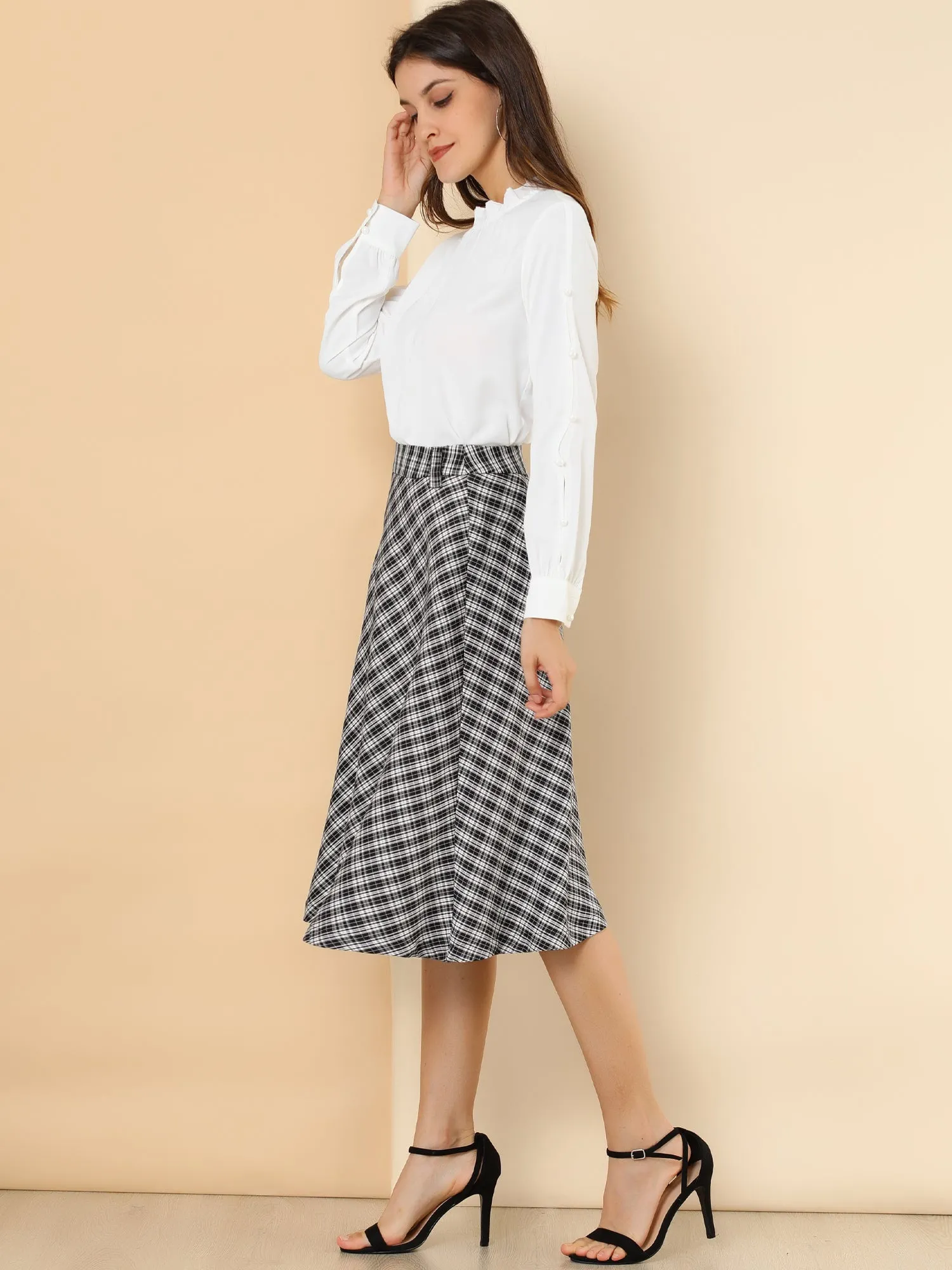 Christmas Tartan Plaid High Waist Belted Vintage A-Line Midi Skirt