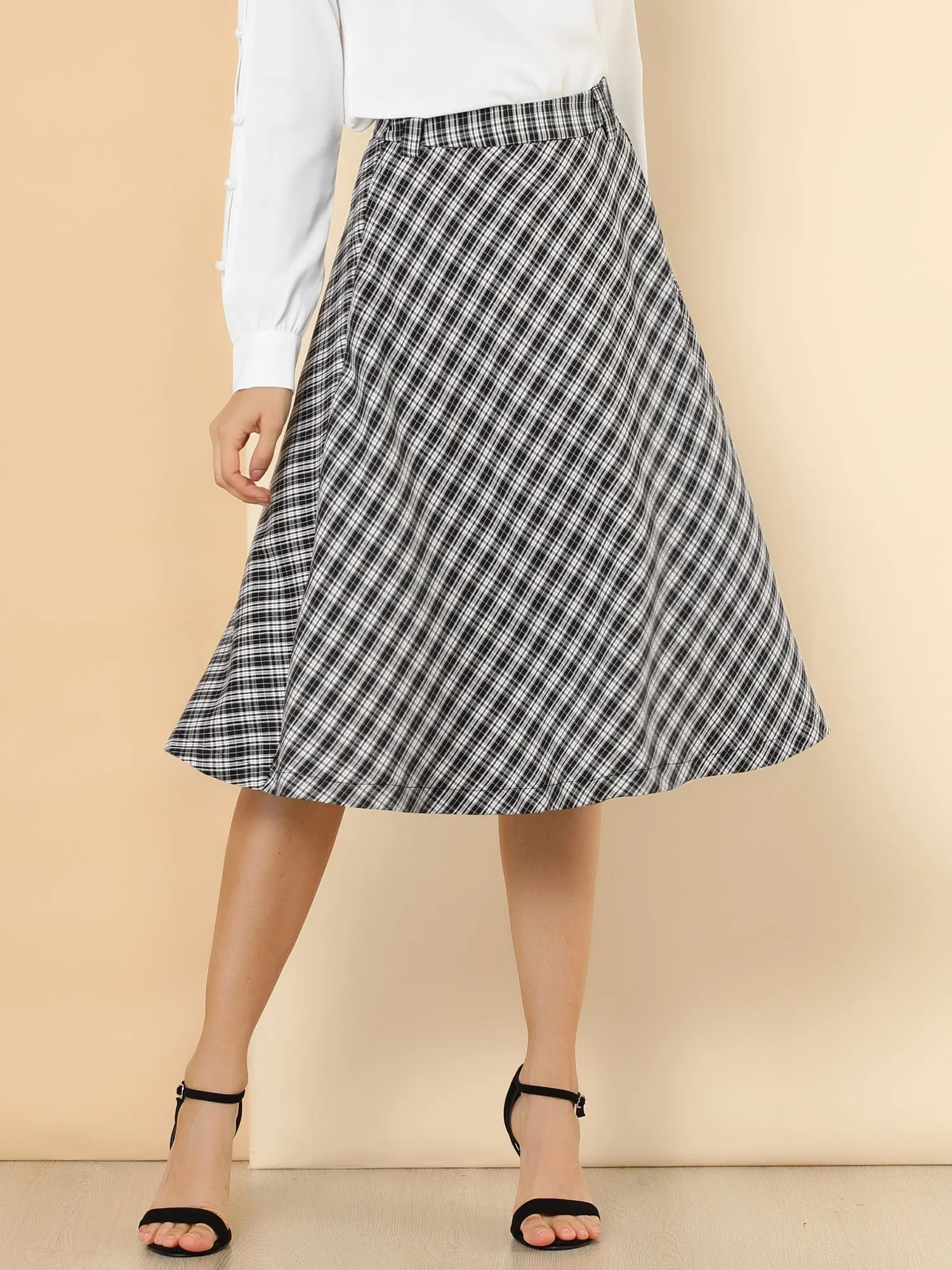 Christmas Tartan Plaid High Waist Belted Vintage A-Line Midi Skirt