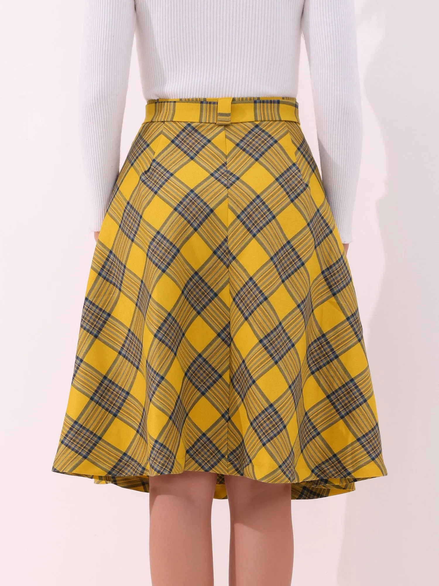 Christmas Tartan Plaid High Waist Belted Vintage A-Line Midi Skirt
