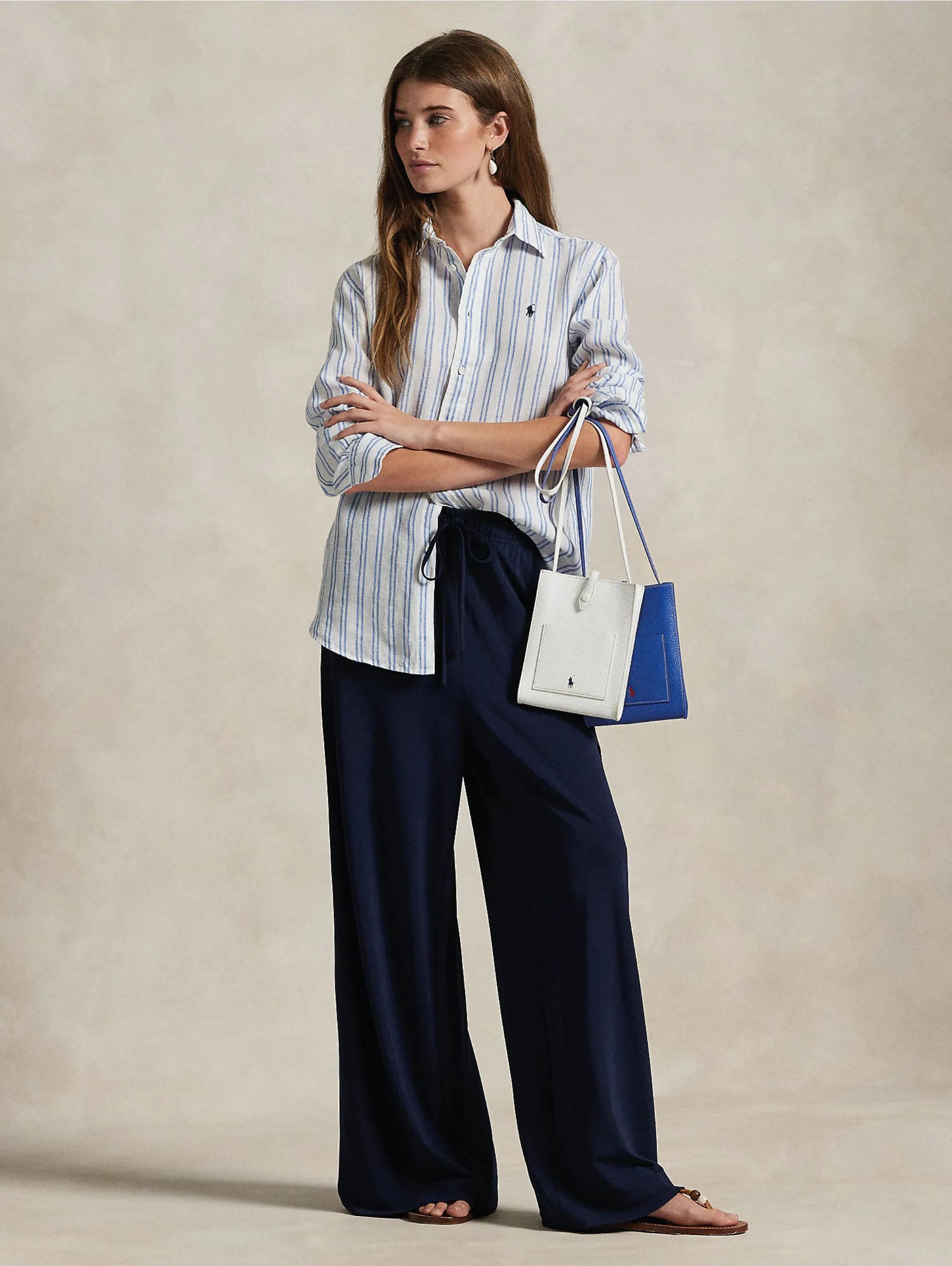 Classic Fit Striped Linen Shirt White/Blue