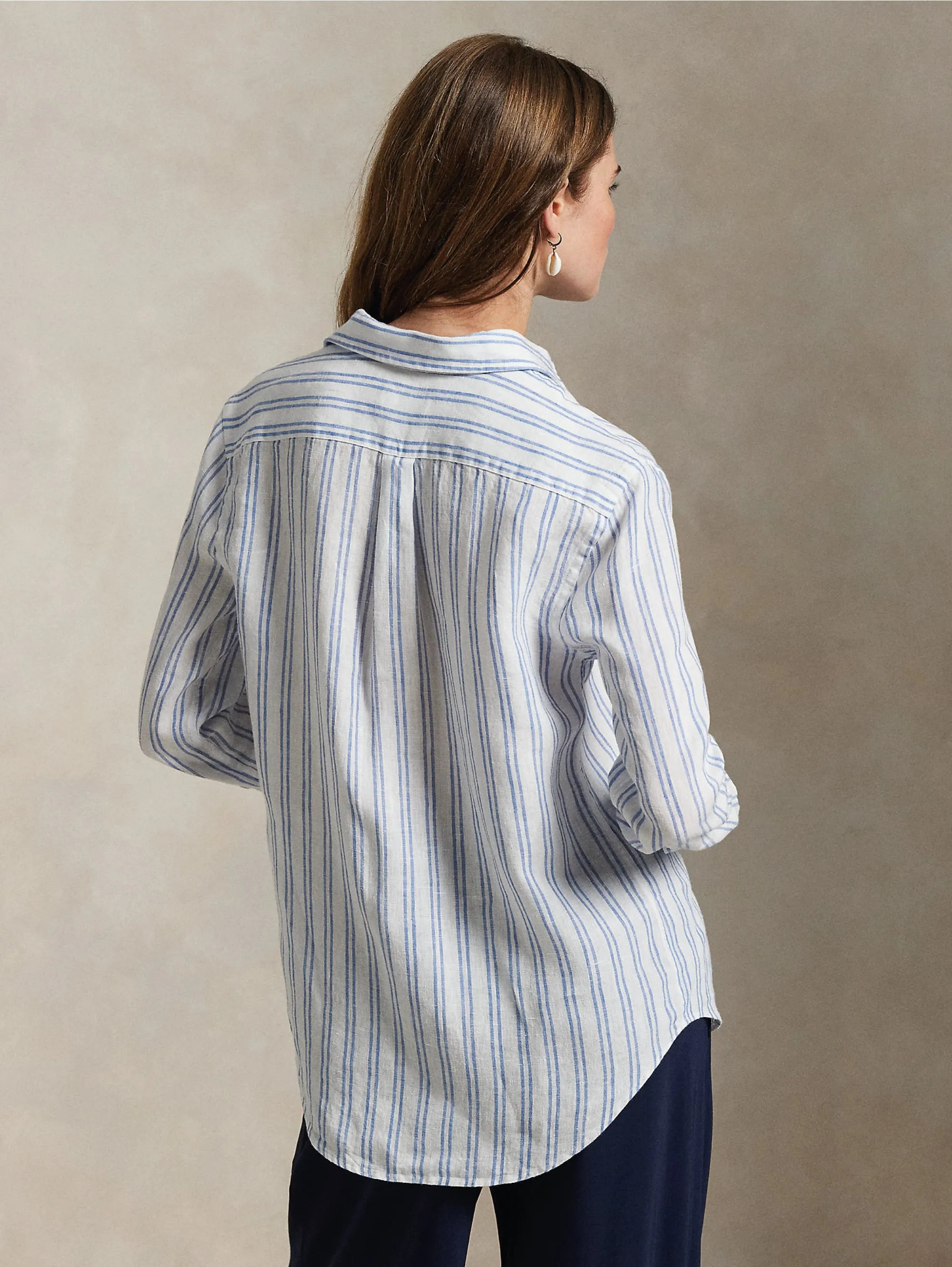 Classic Fit Striped Linen Shirt White/Blue