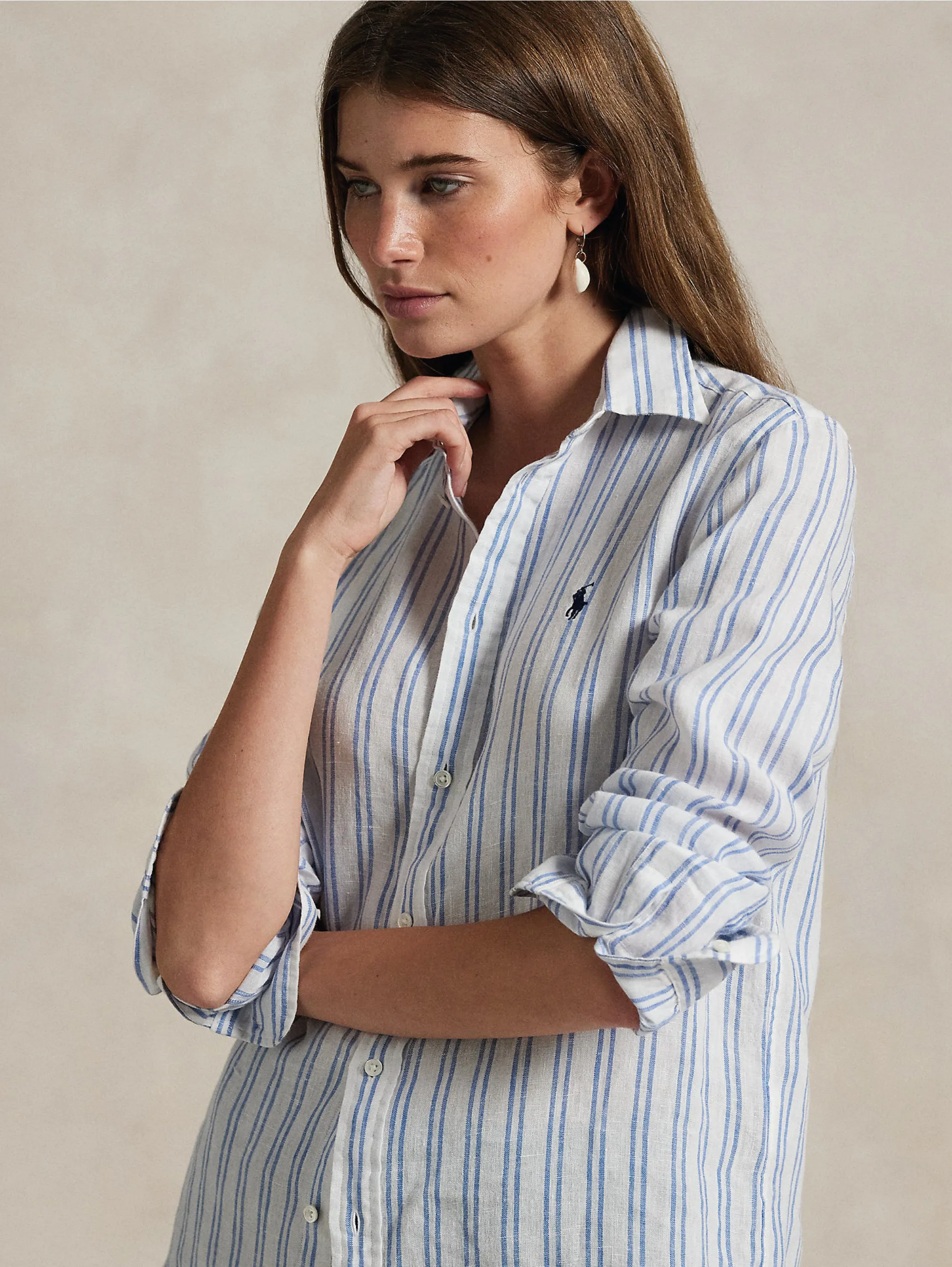 Classic Fit Striped Linen Shirt White/Blue