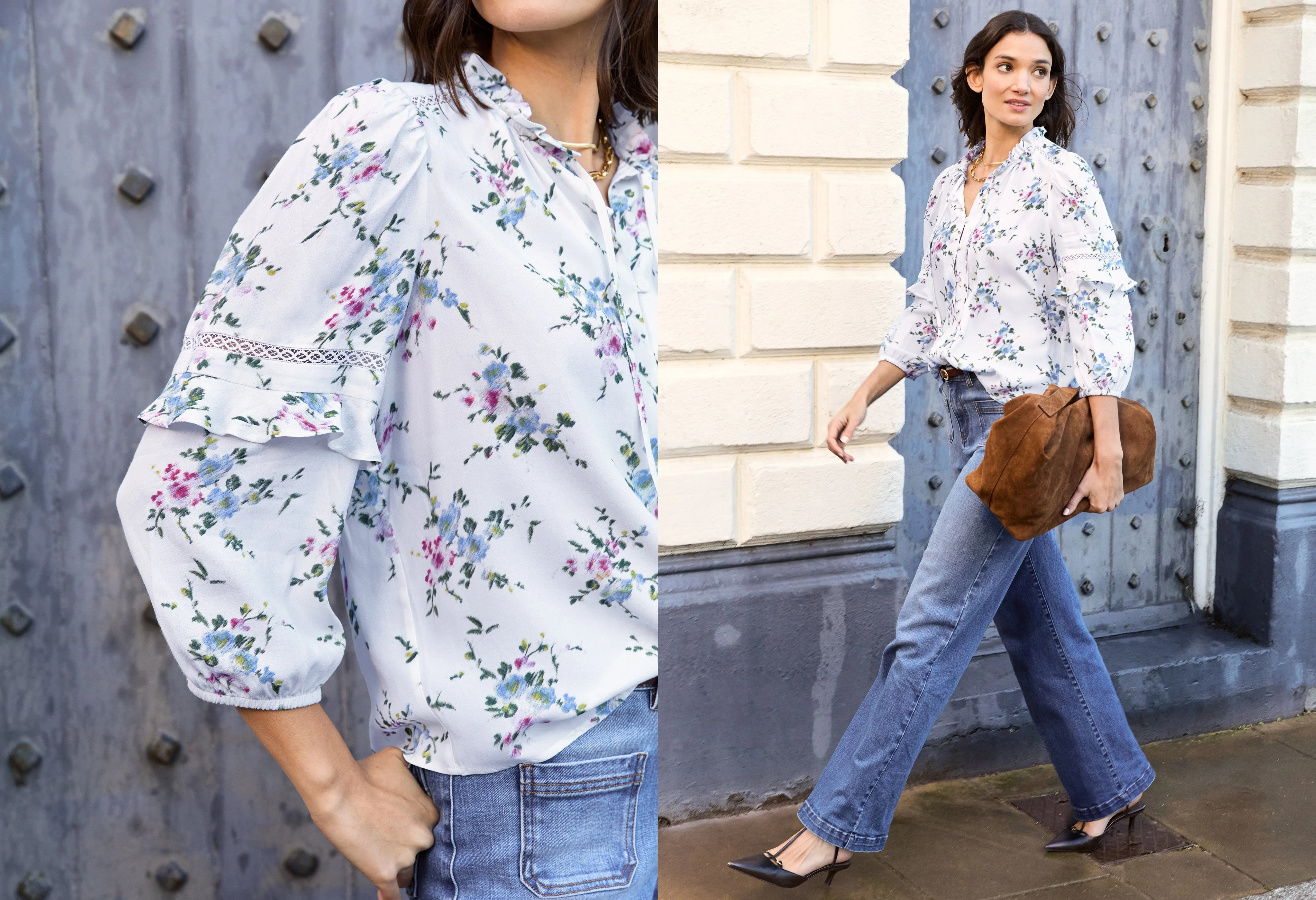 Clemenza Recycled Viscose Romantic Blouse | White Bouquet