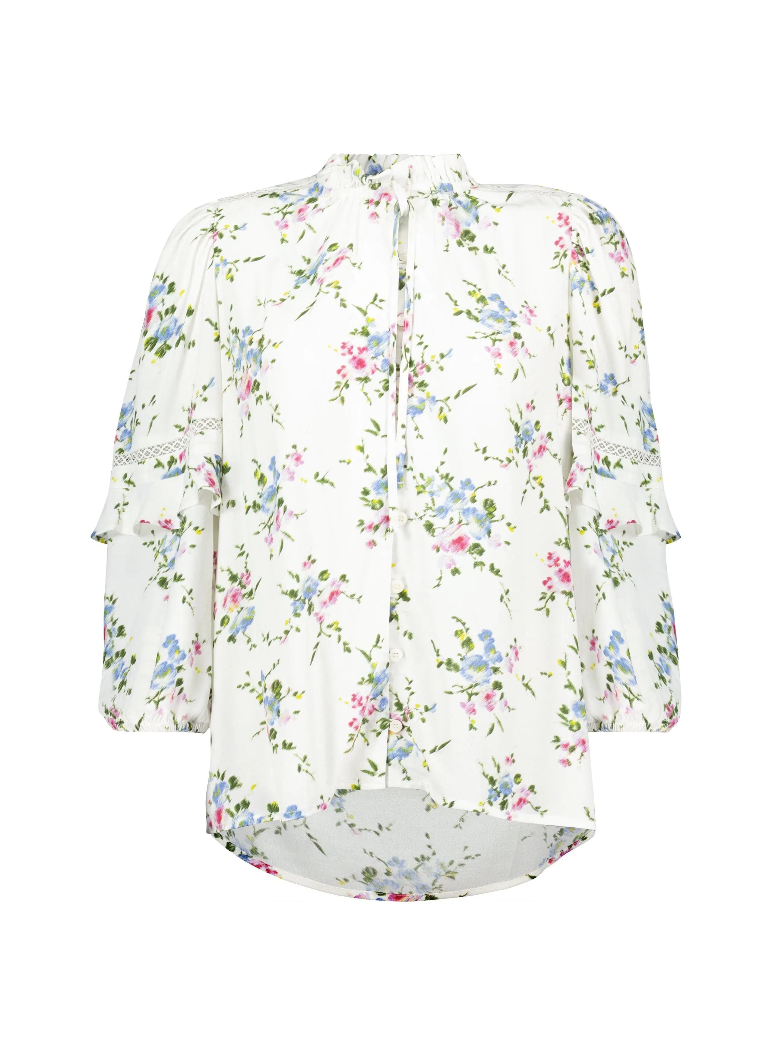 Clemenza Recycled Viscose Romantic Blouse | White Bouquet