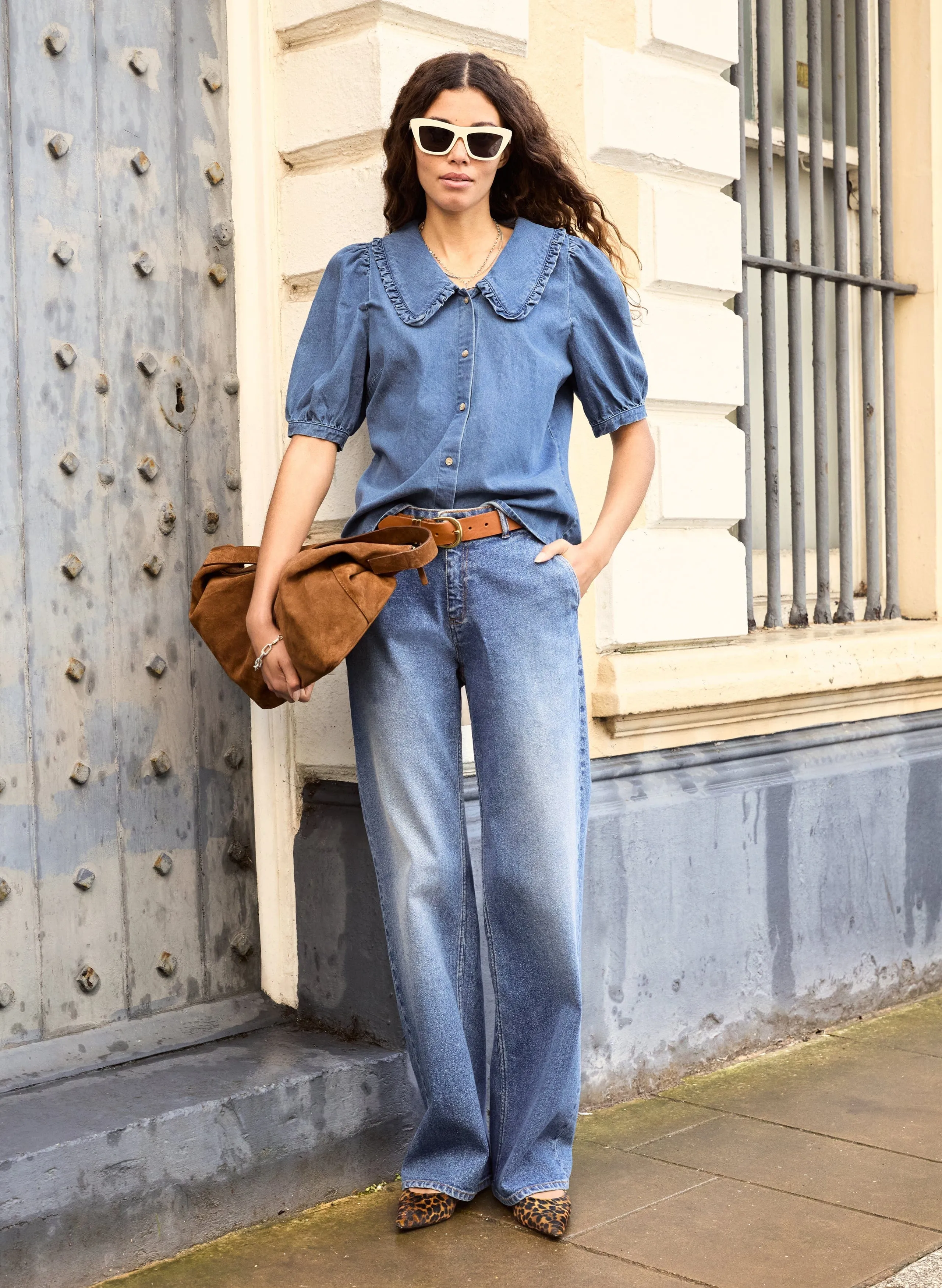 Dani Organic Cotton Denim Collar Blouse | Light Washed Indigo
