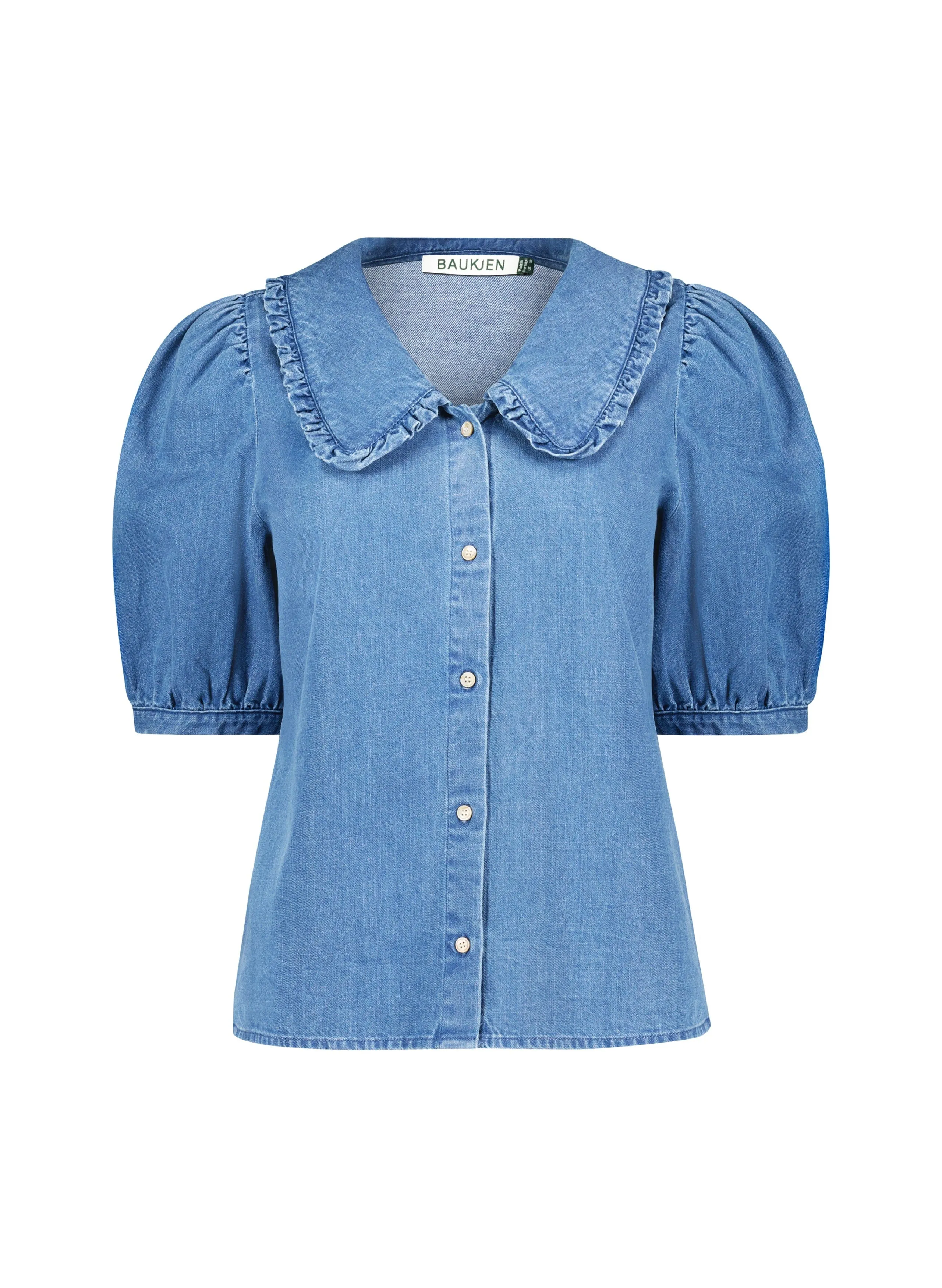 Dani Organic Cotton Denim Collar Blouse | Light Washed Indigo