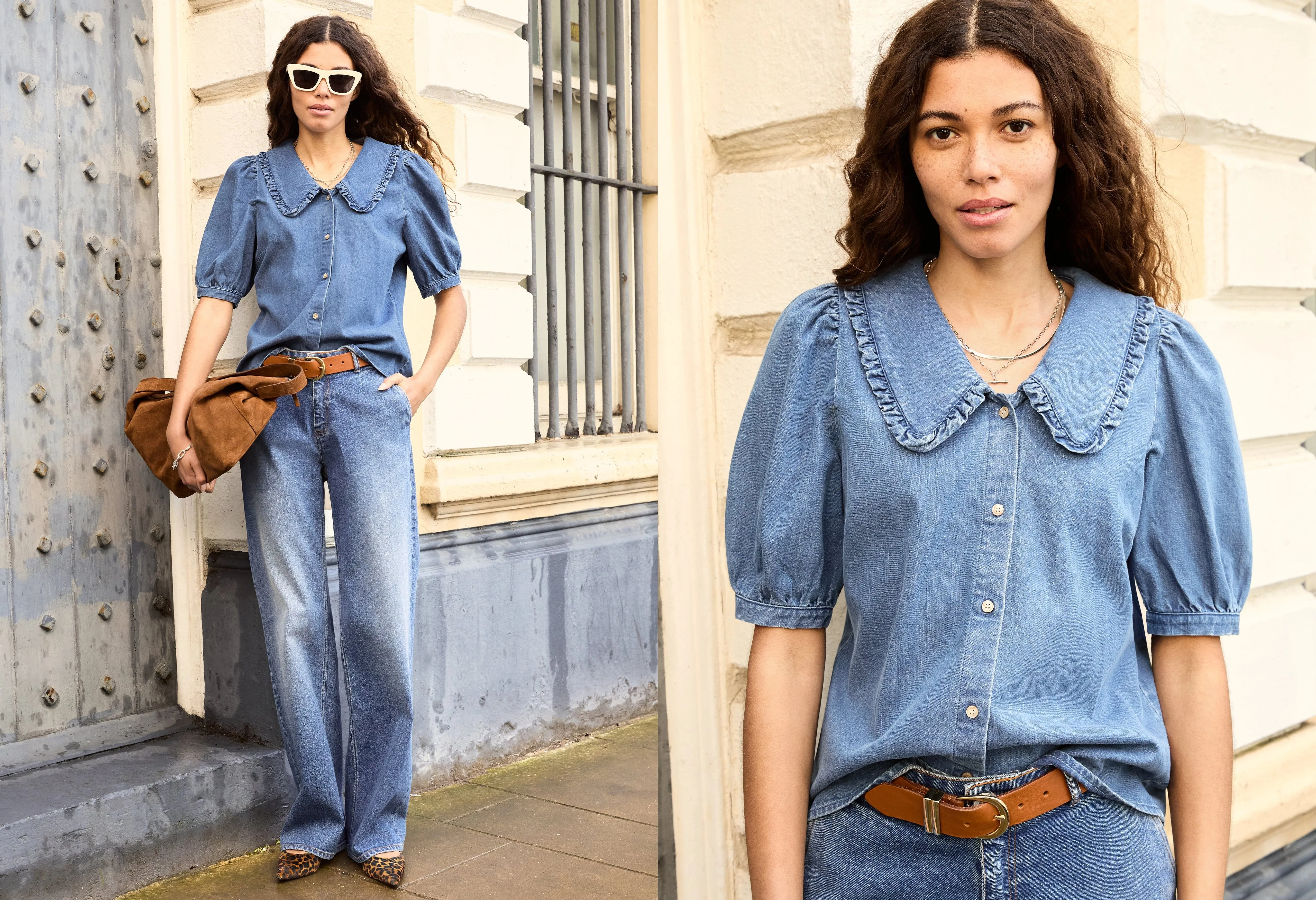 Dani Organic Cotton Denim Collar Blouse | Light Washed Indigo