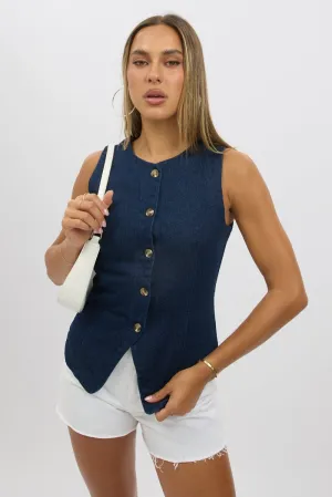 Denim High Neck Vest