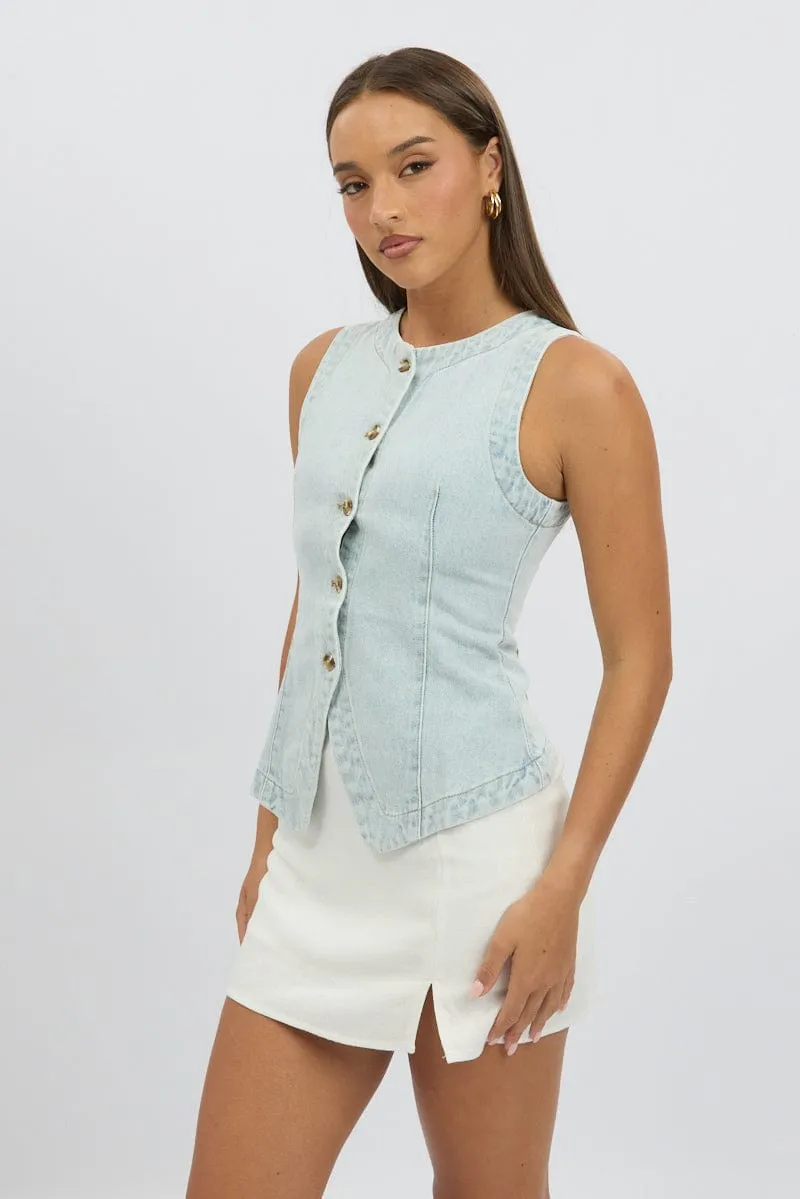 Denim High Neck Vest