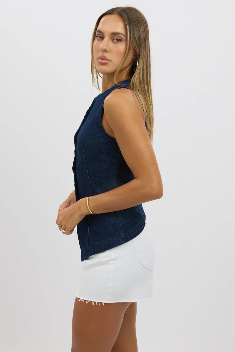 Denim High Neck Vest