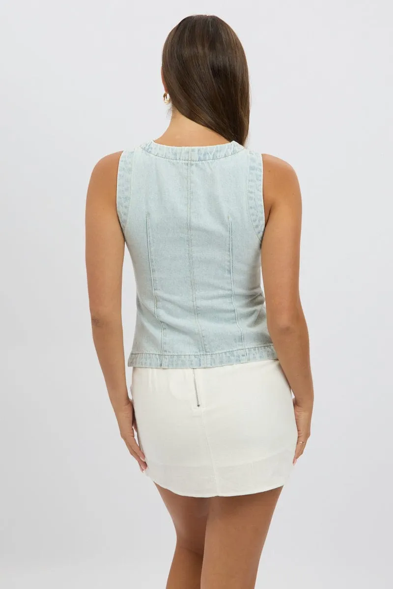 Denim High Neck Vest