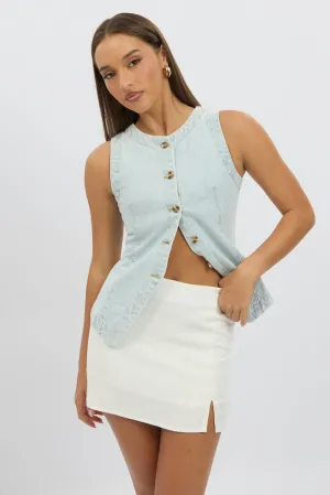 Denim High Neck Vest