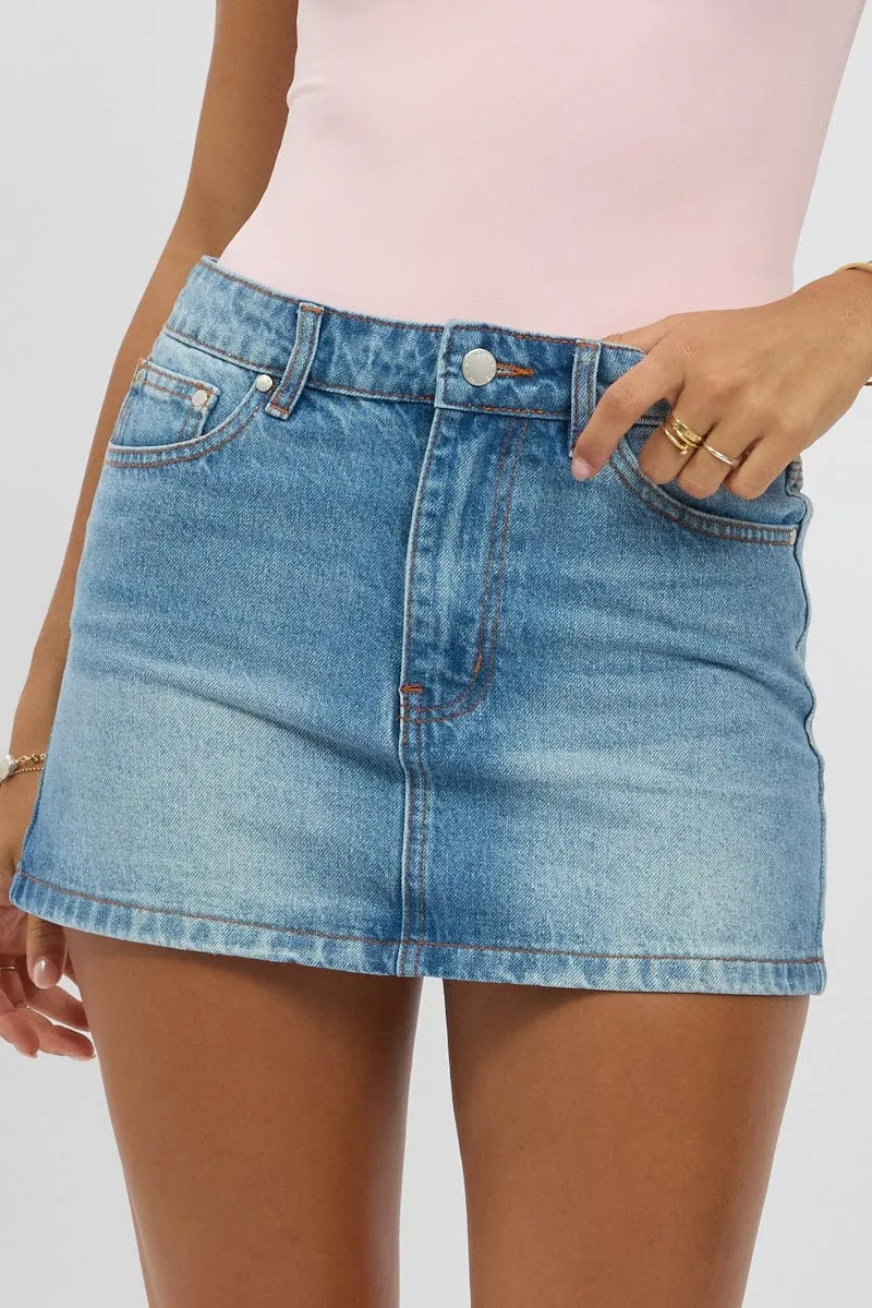 Denim Mini Skirt Mid Rise Regular Fit
