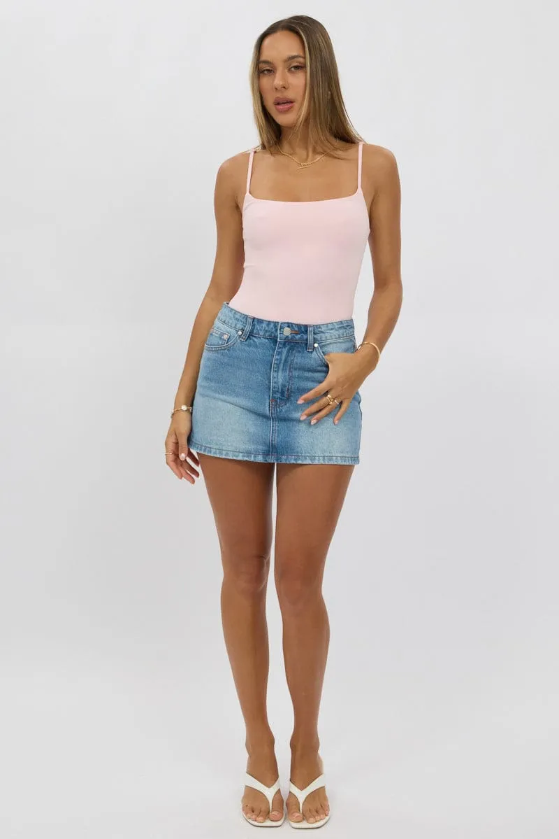 Denim Mini Skirt Mid Rise Regular Fit