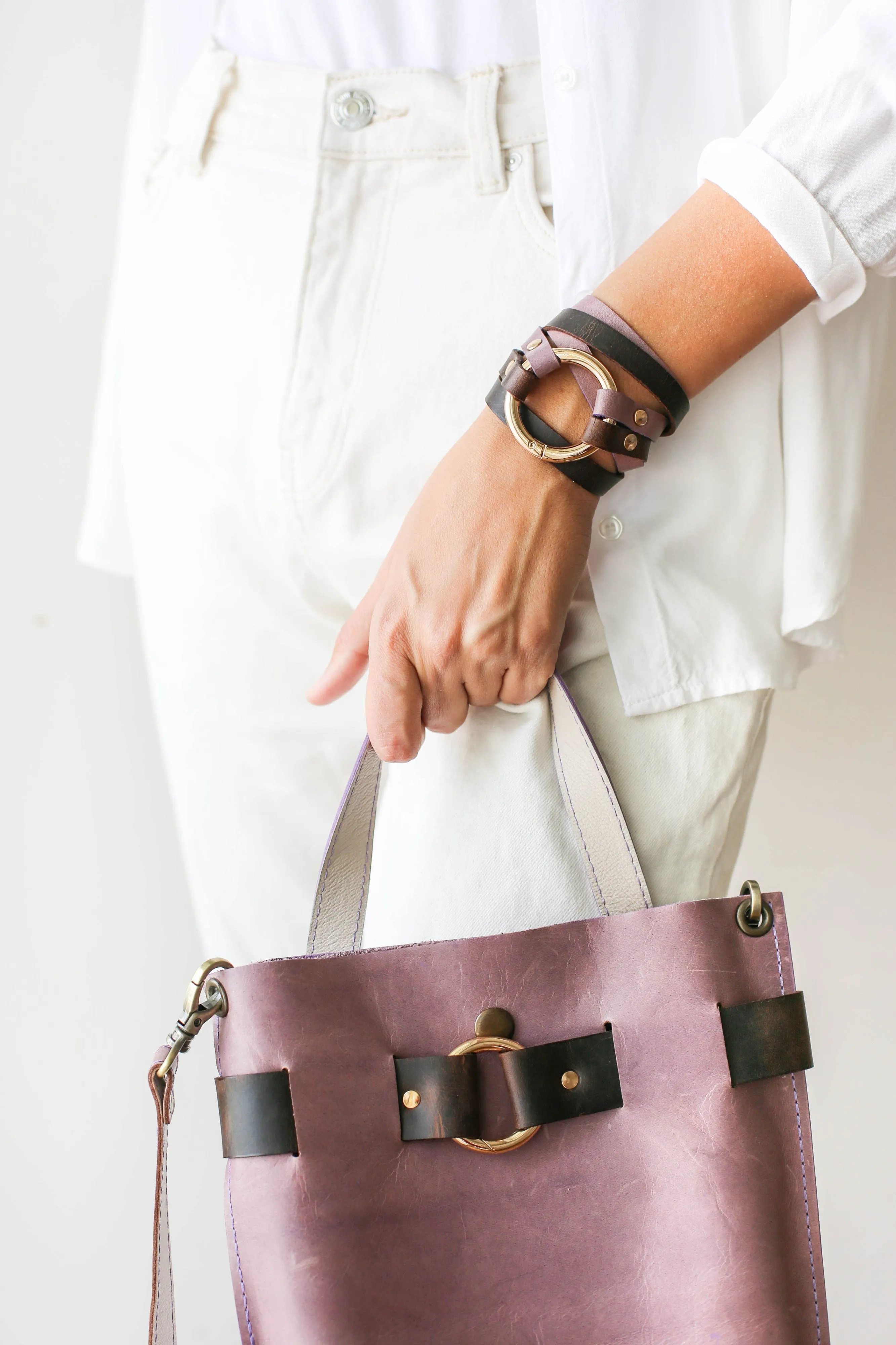 Dual Purple & Brown Leather Bracelet