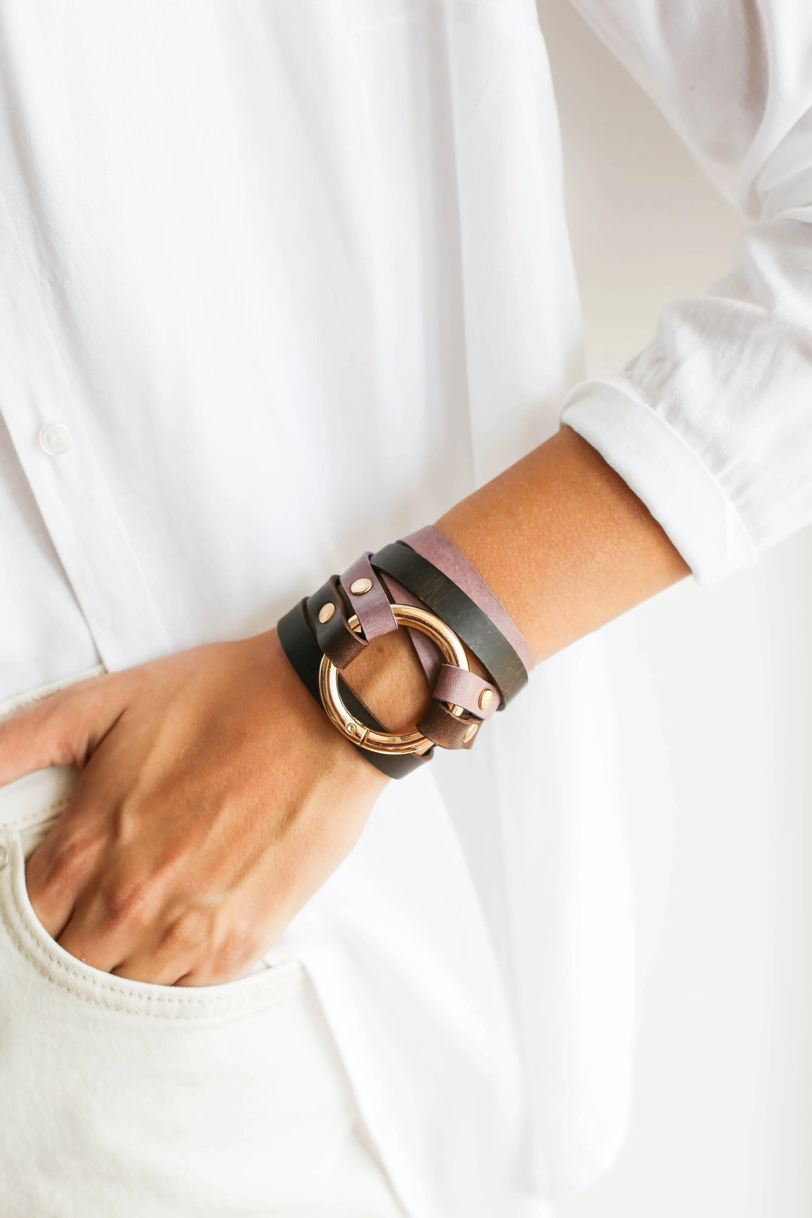 Dual Purple & Brown Leather Bracelet