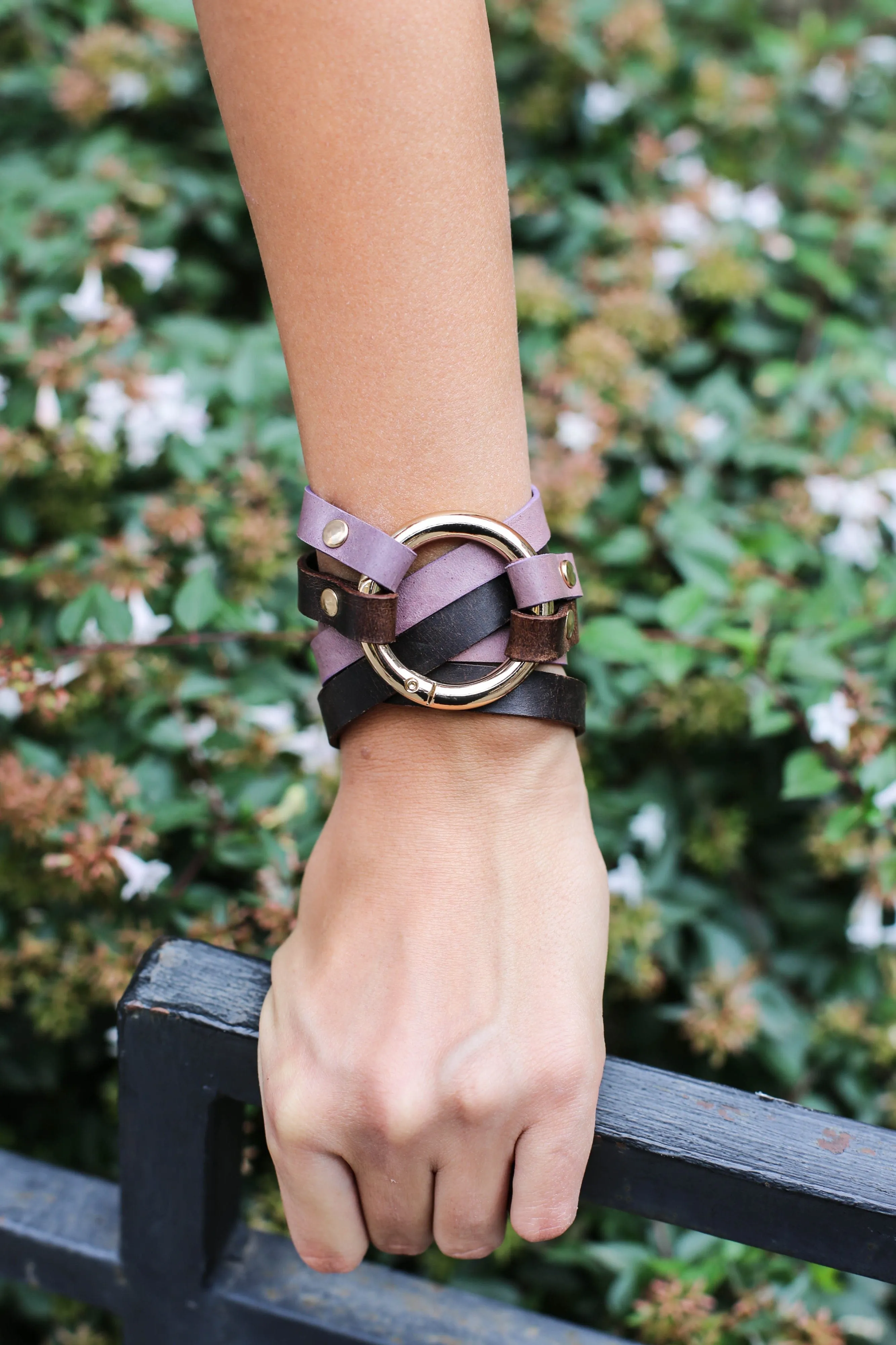 Dual Purple & Brown Leather Bracelet