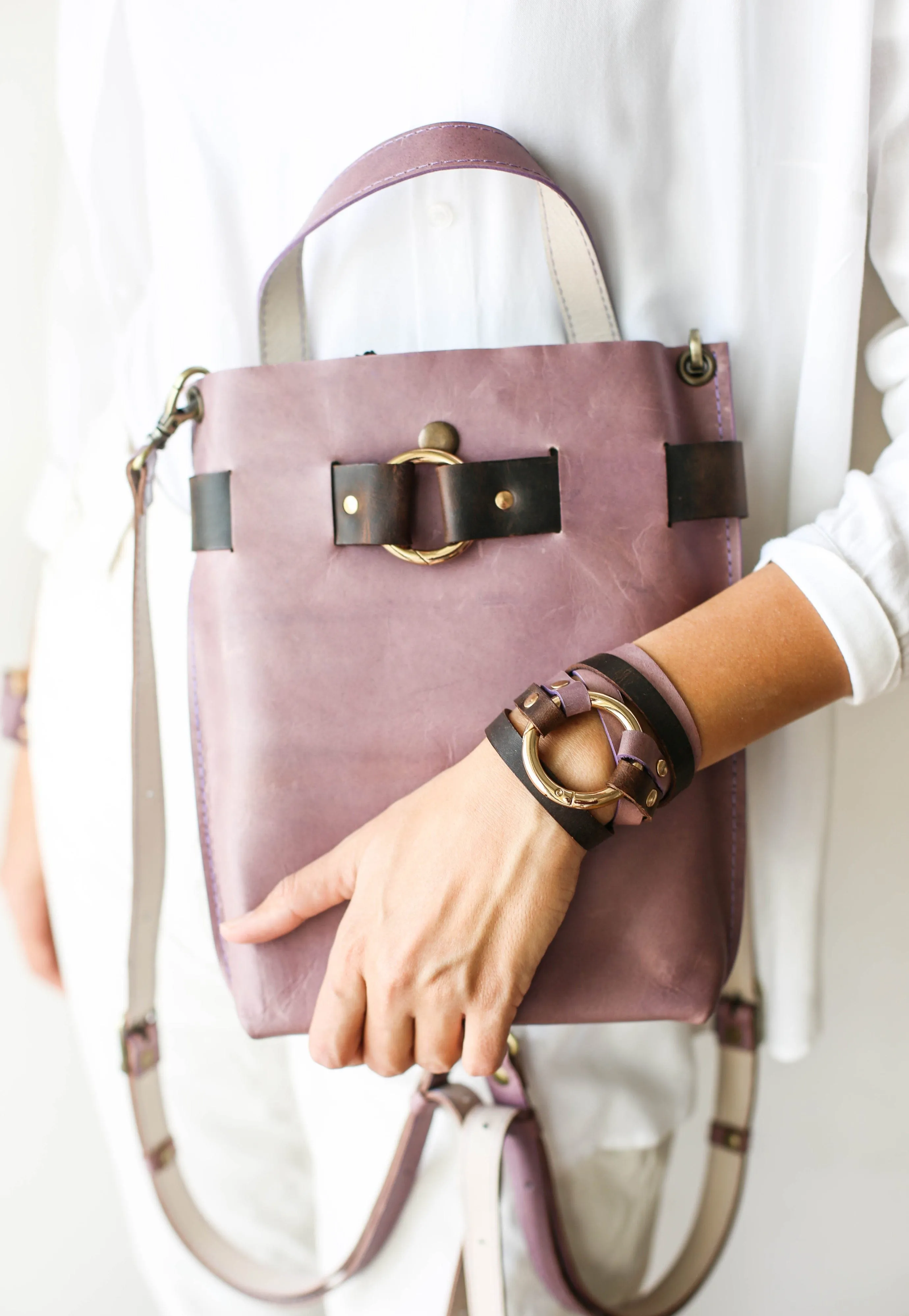 Dual Purple & Brown Leather Bracelet